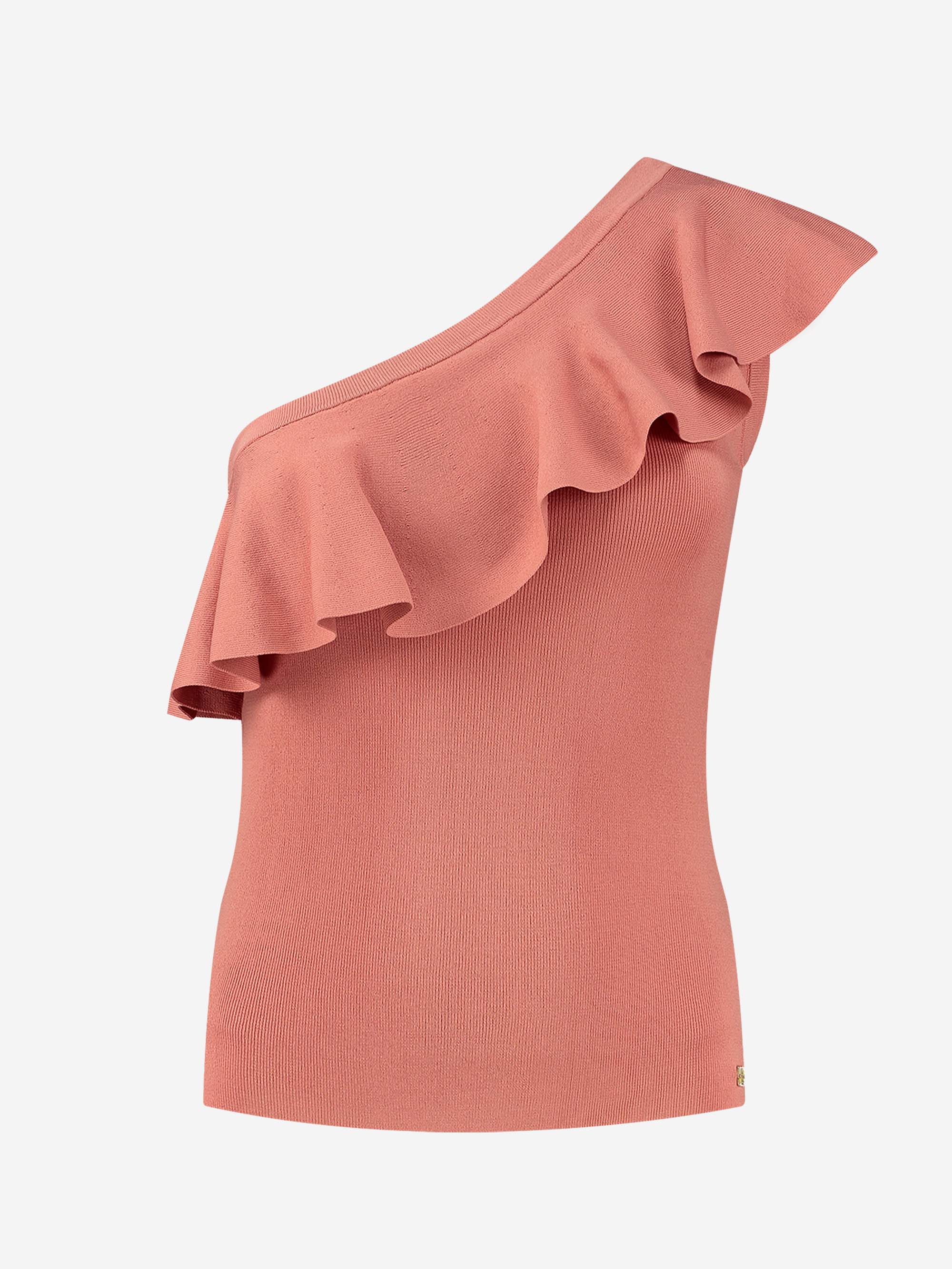 Fitted one-shoulder top with ruffles