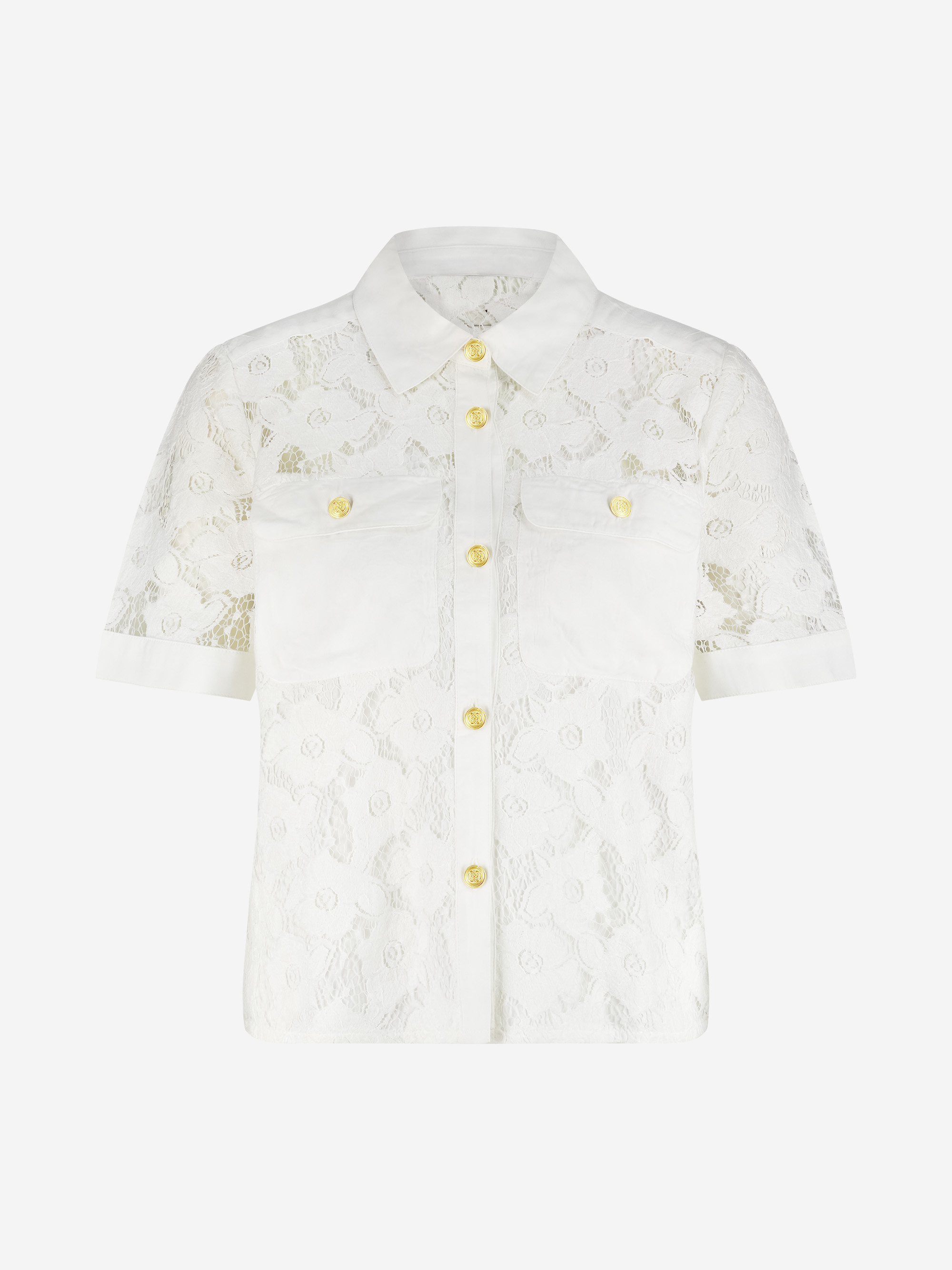 Open-knit blouse with floral pattern