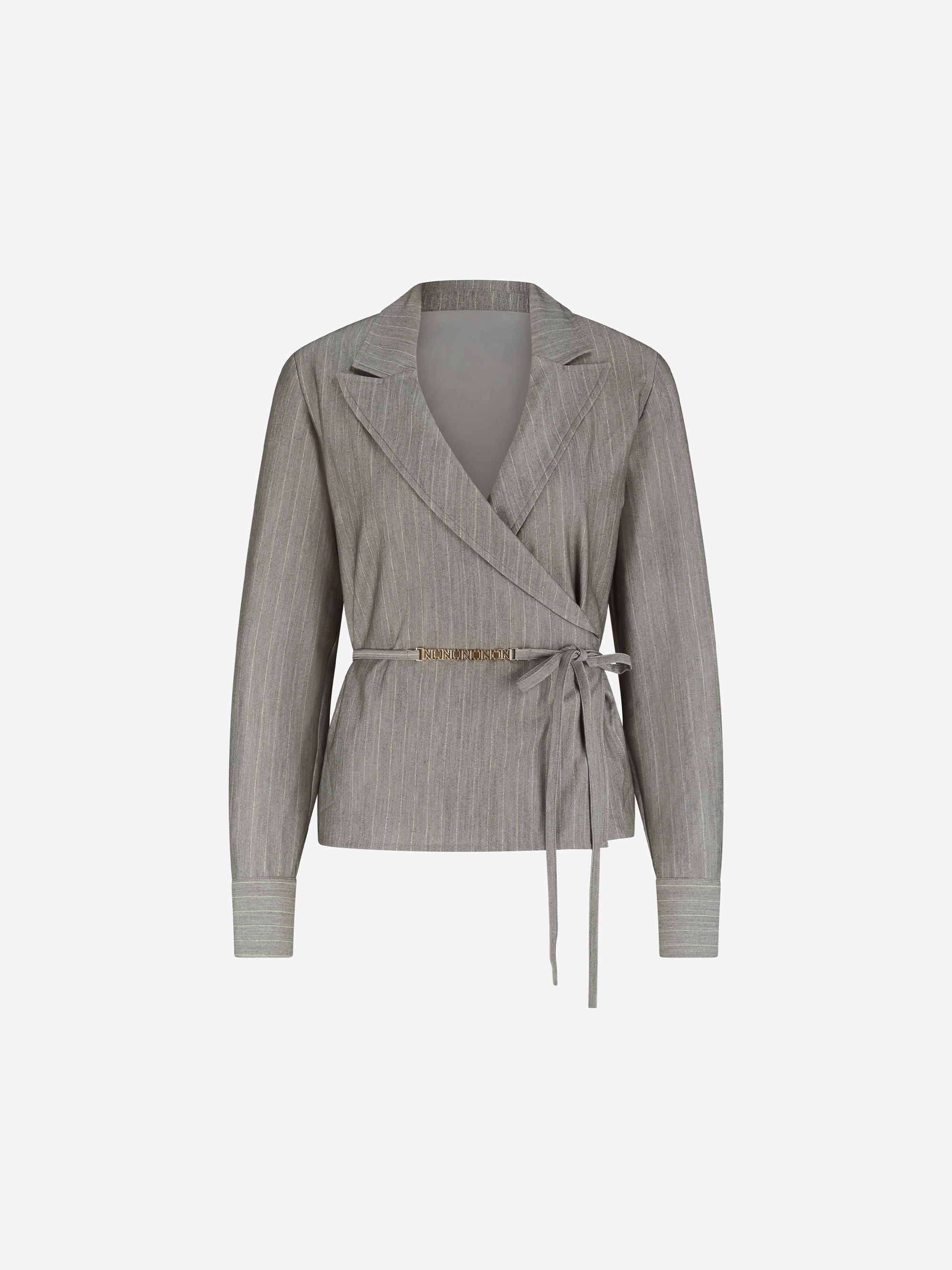 Gestreepte wikkelblouse met ketting detail
