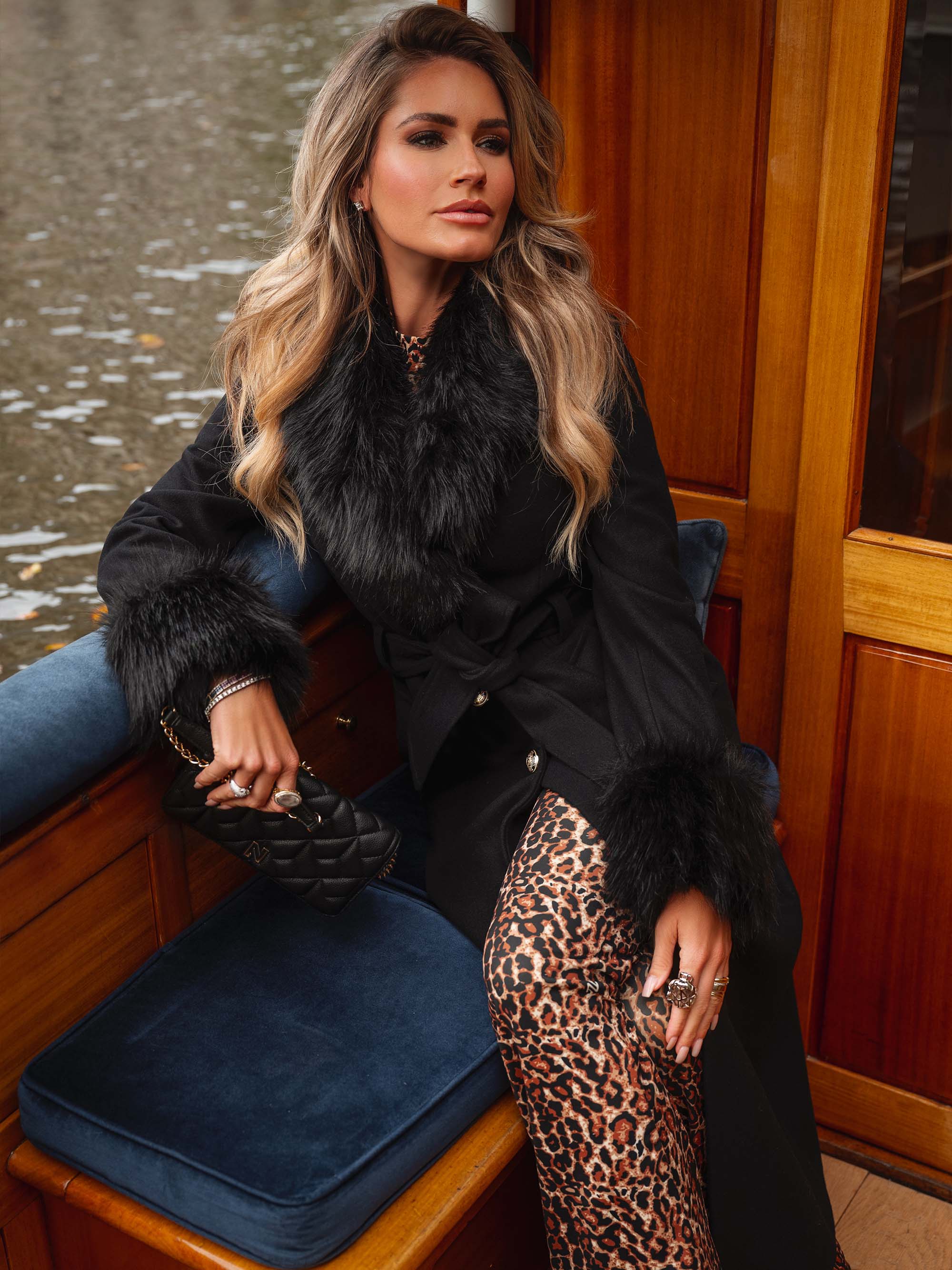 Leopard print flare trousers with high rise