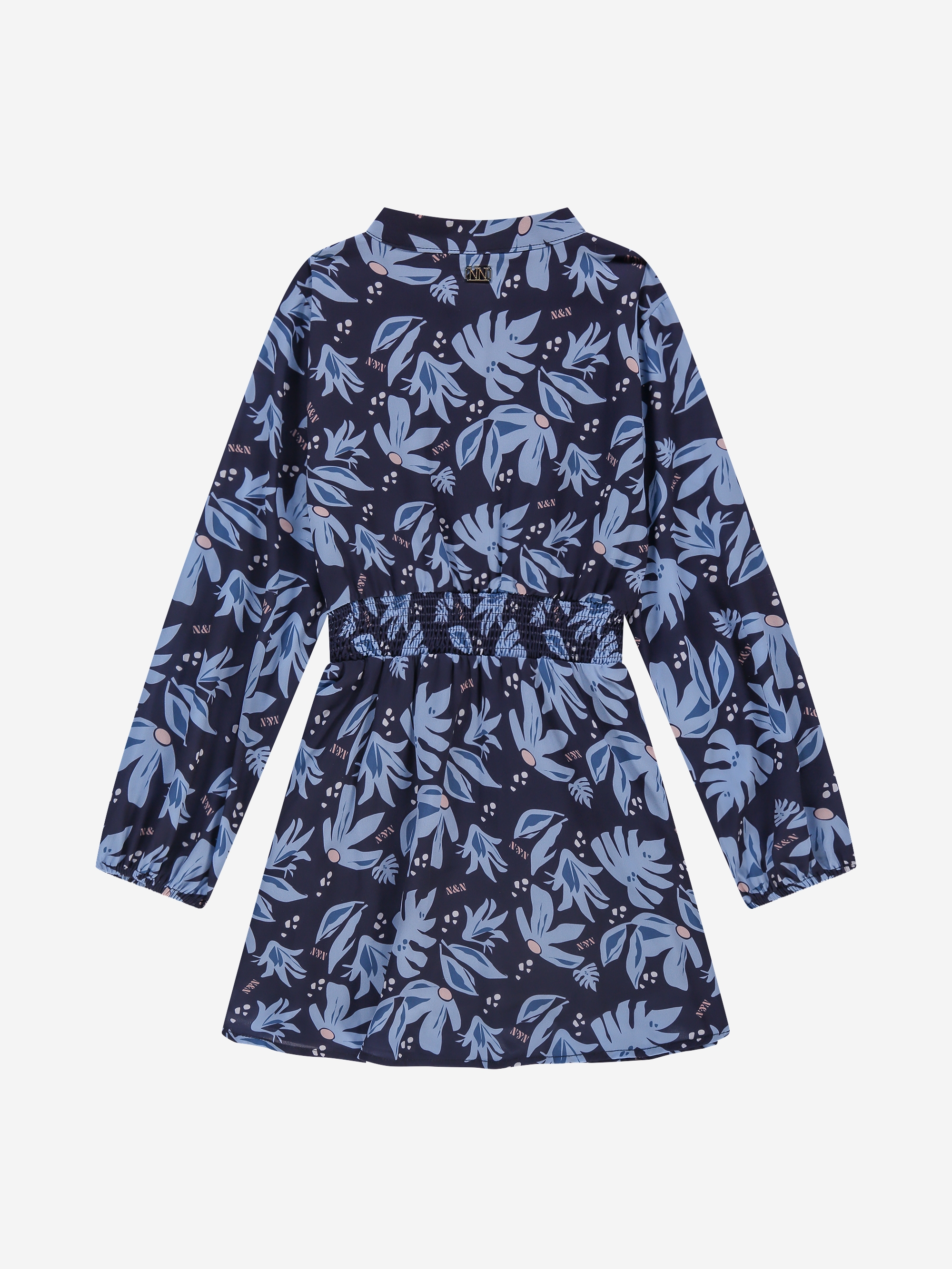 Short dress with floral print and elastic waistband