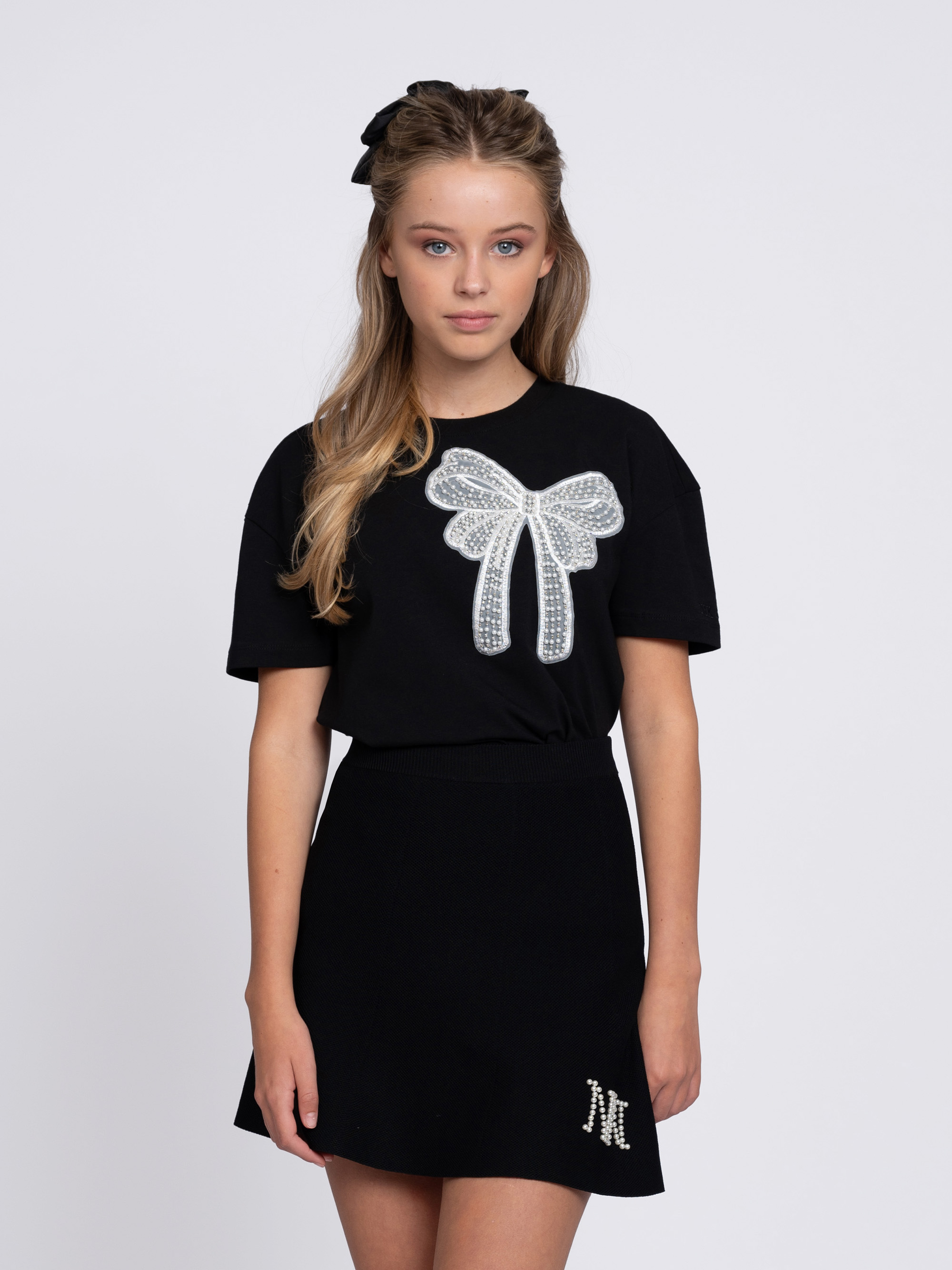 Knitted midi skirt with pearl logo