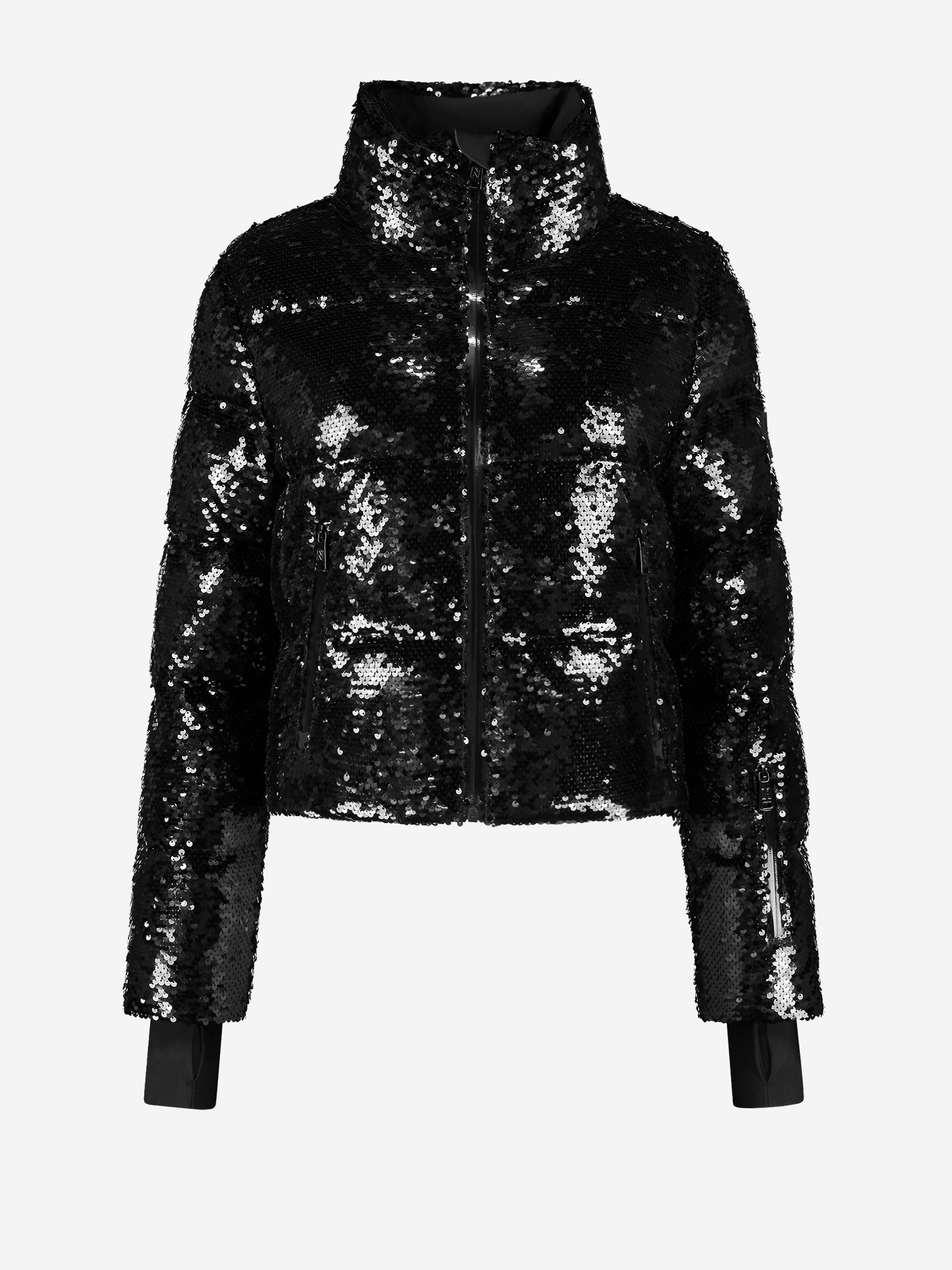 Short coat with sequins and high collar