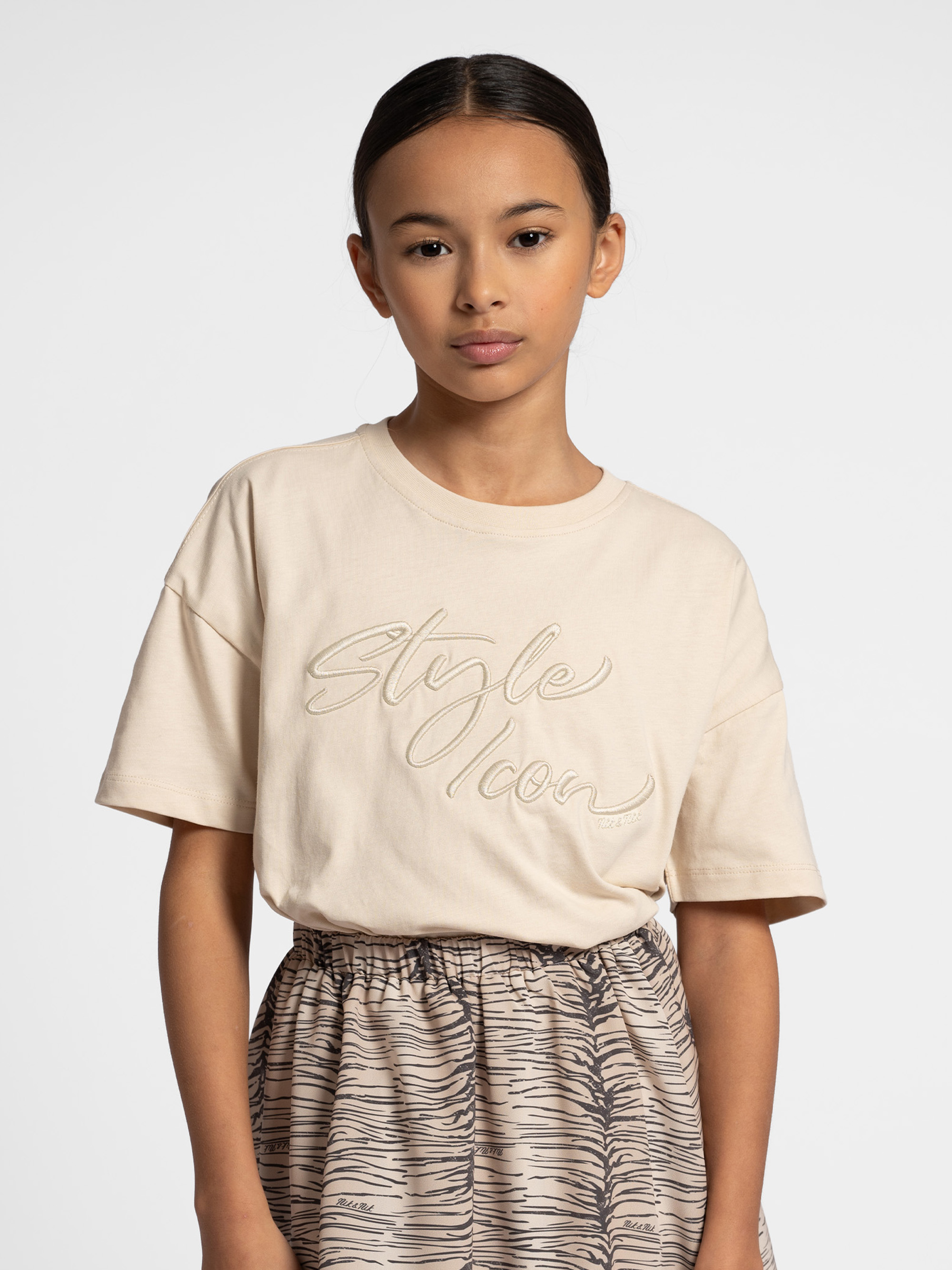 T-shirt with embroidered text