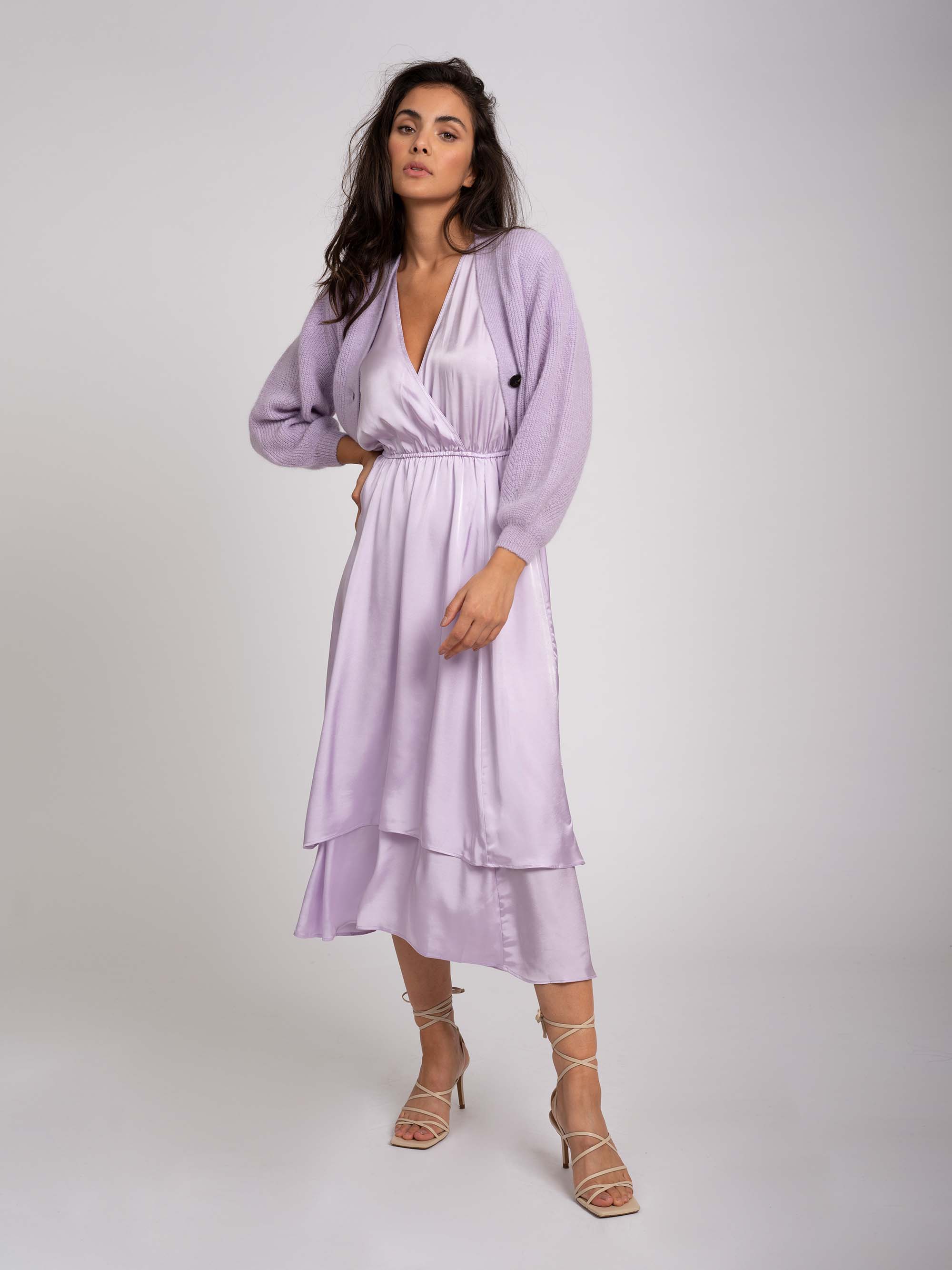 Satin look ruffled maxi dress