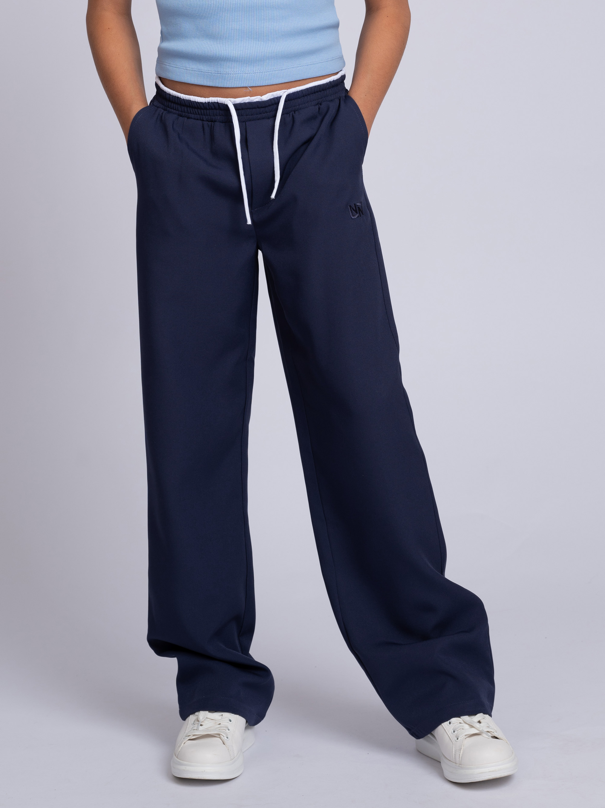 Broek met dubbele tailleband en trekkoord