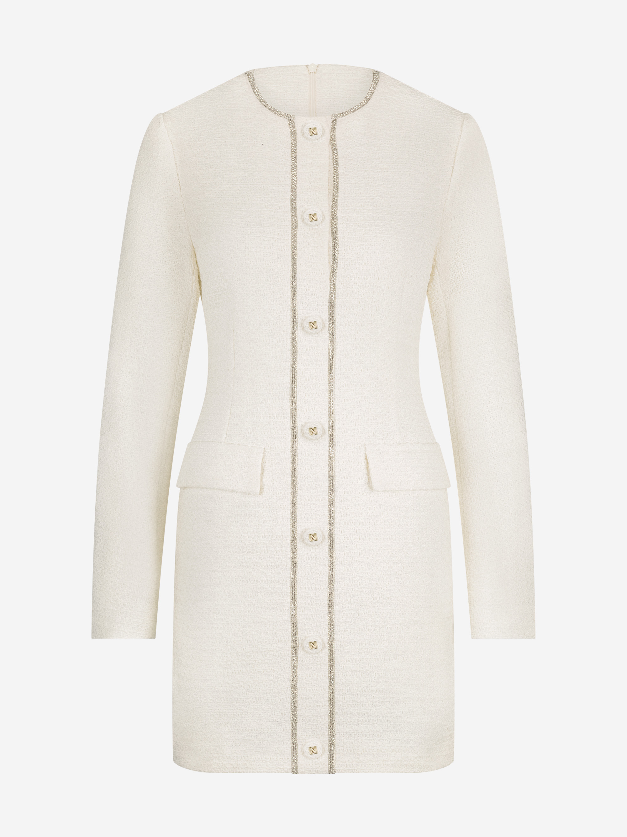 Fitted tweed dress with N-buttons