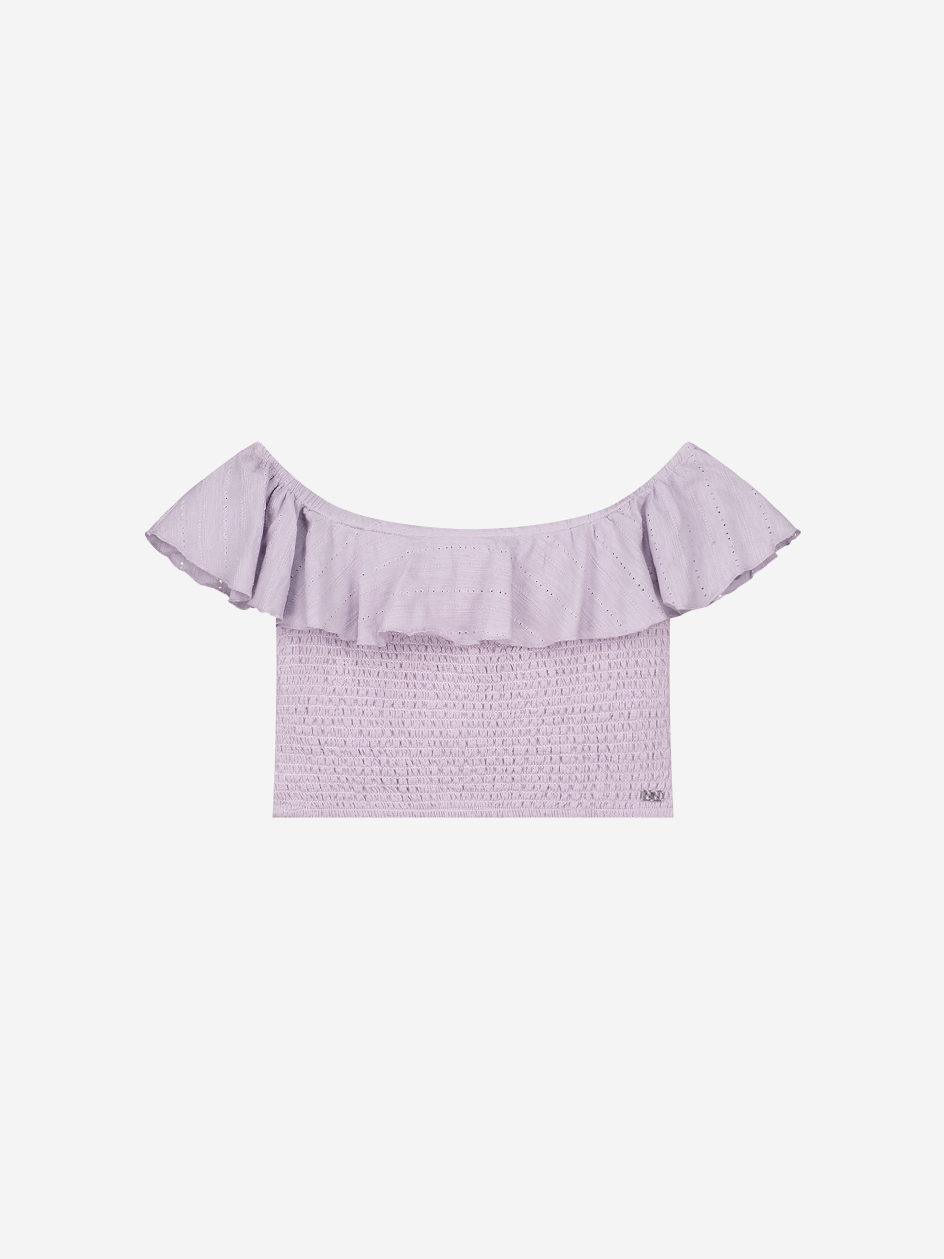 Off-shoulder korte top met smokwerk