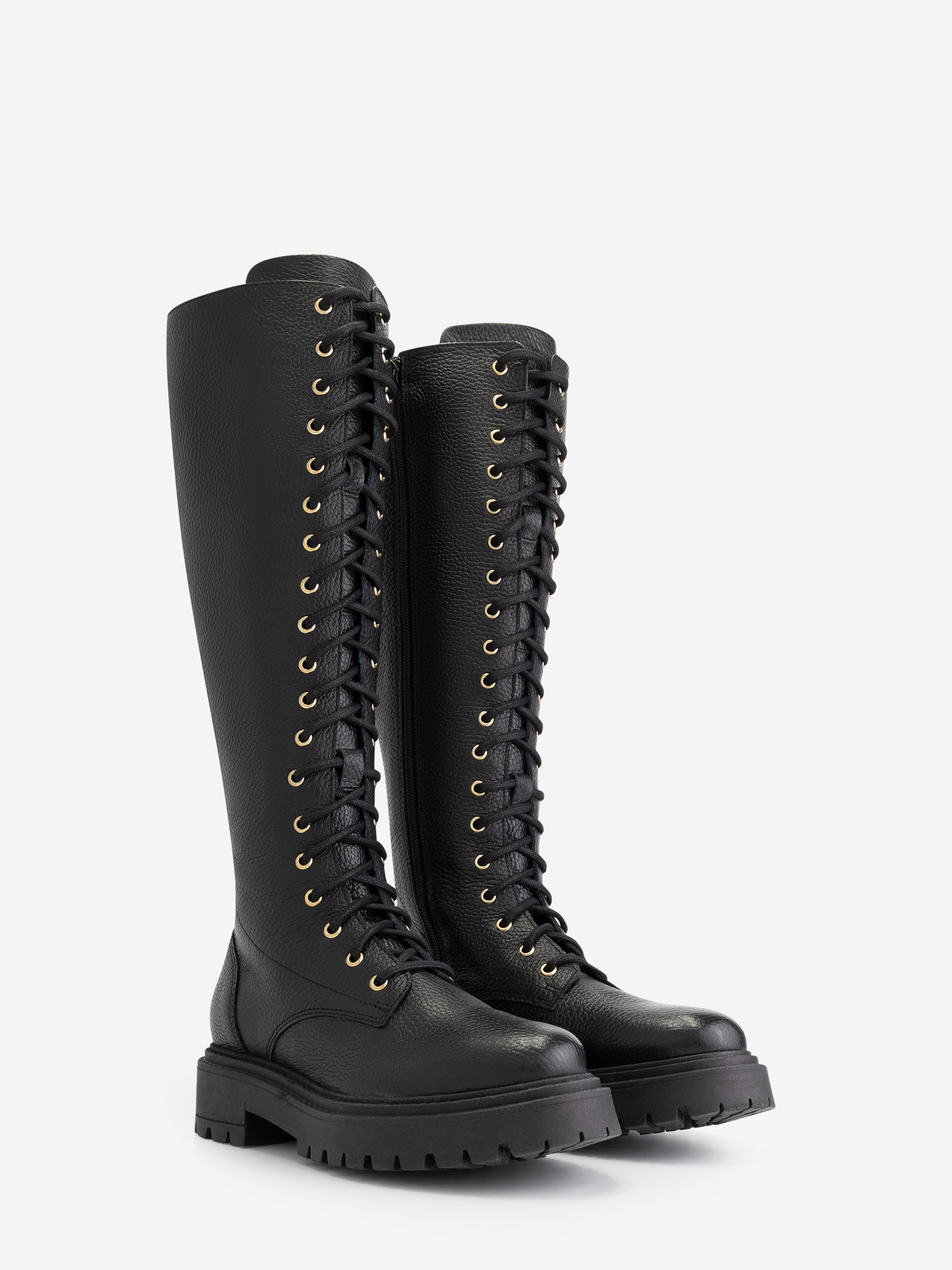 Leather boots with zipper and laces