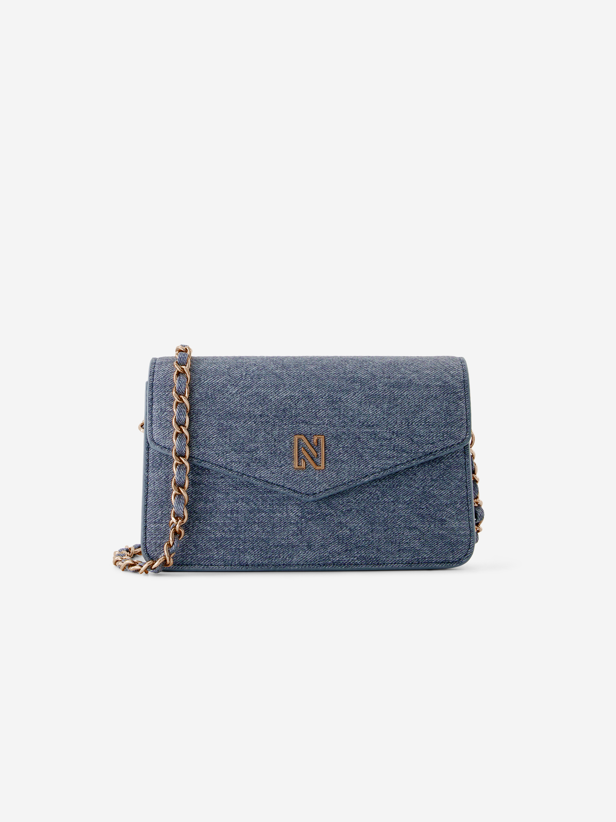Denim shoulder bag with chain link