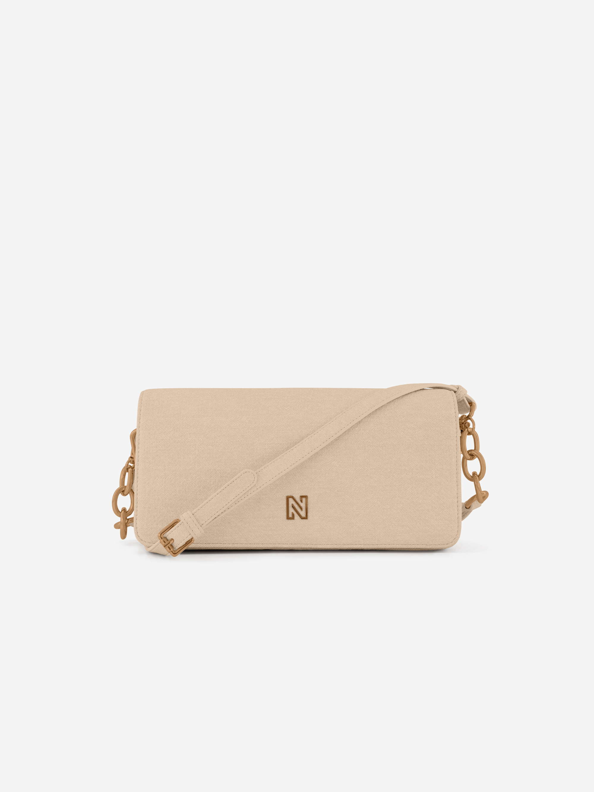 Denim shoulder bag with chain details