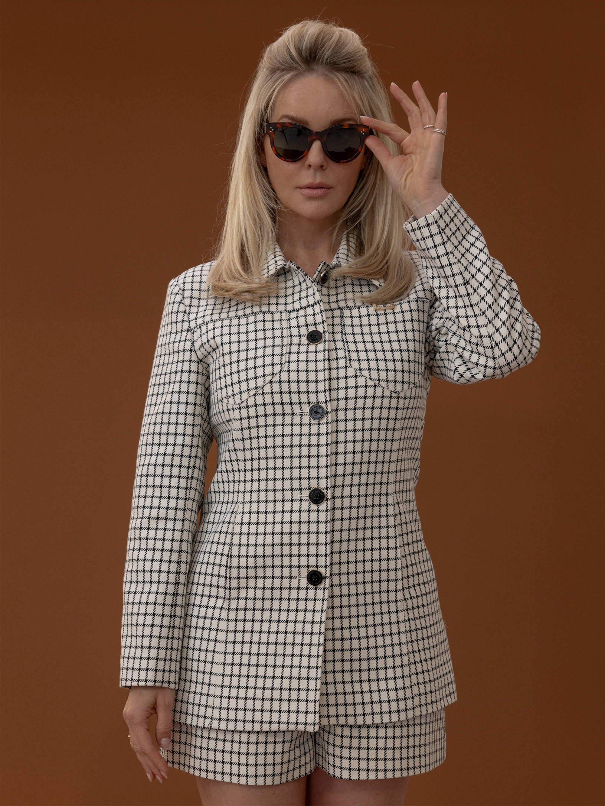 Long checked jacket