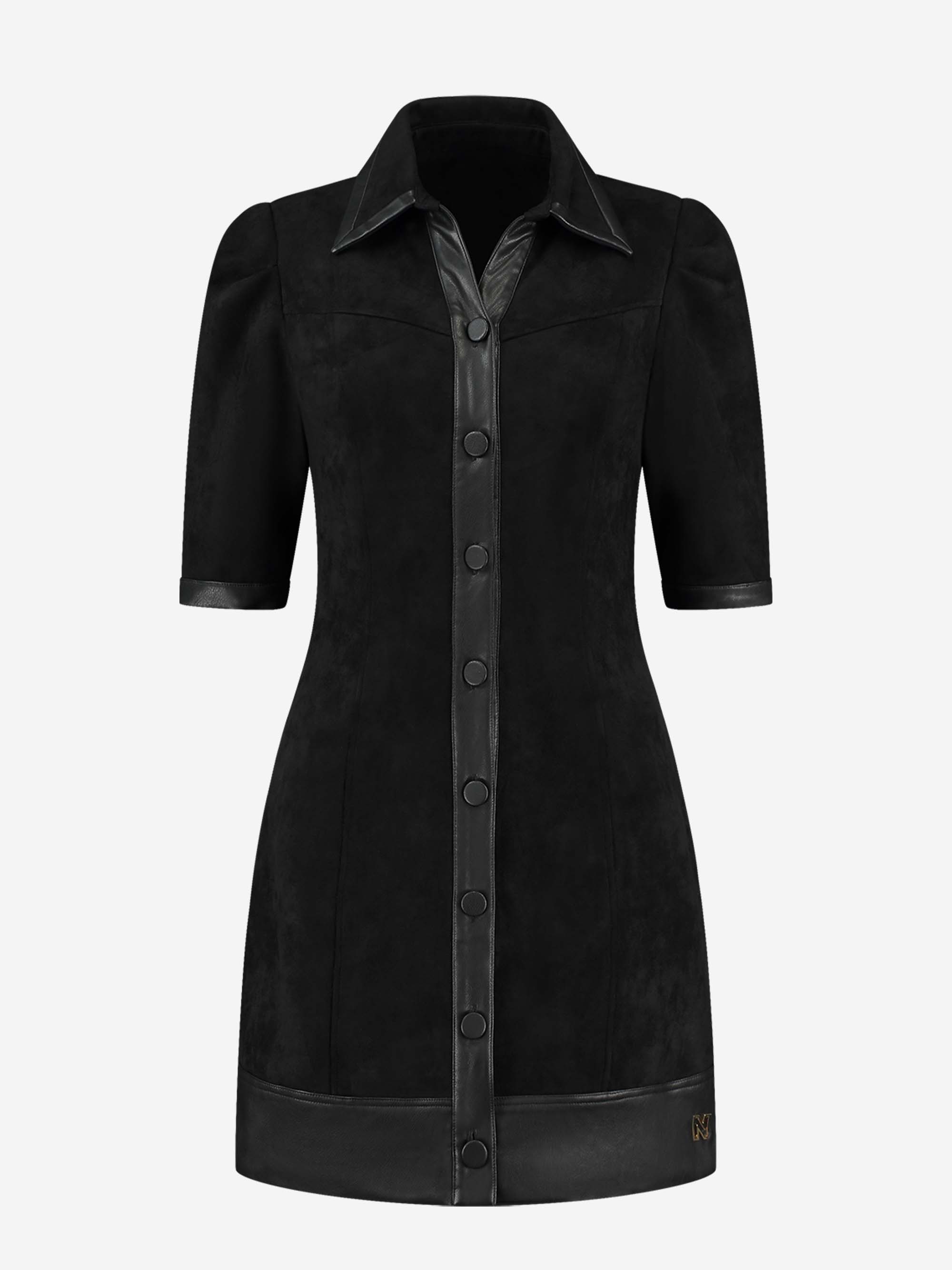 Fitted suede look dress with vegan leather details