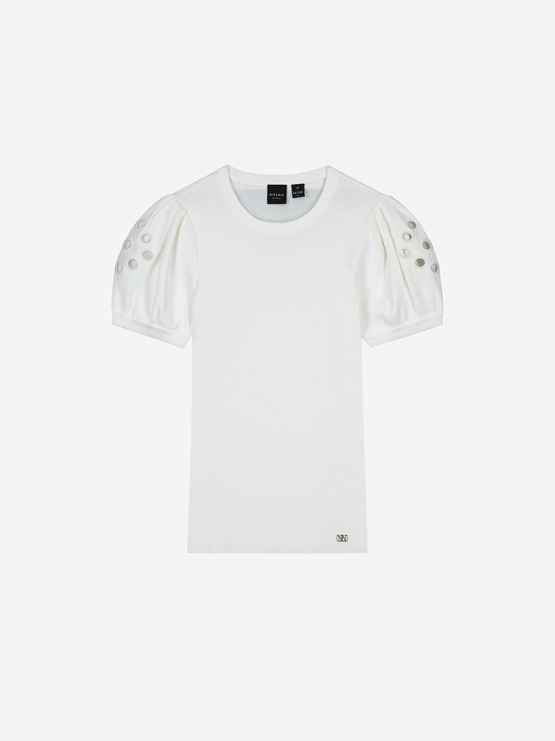 T-shirt with embroidered puffed sleeves