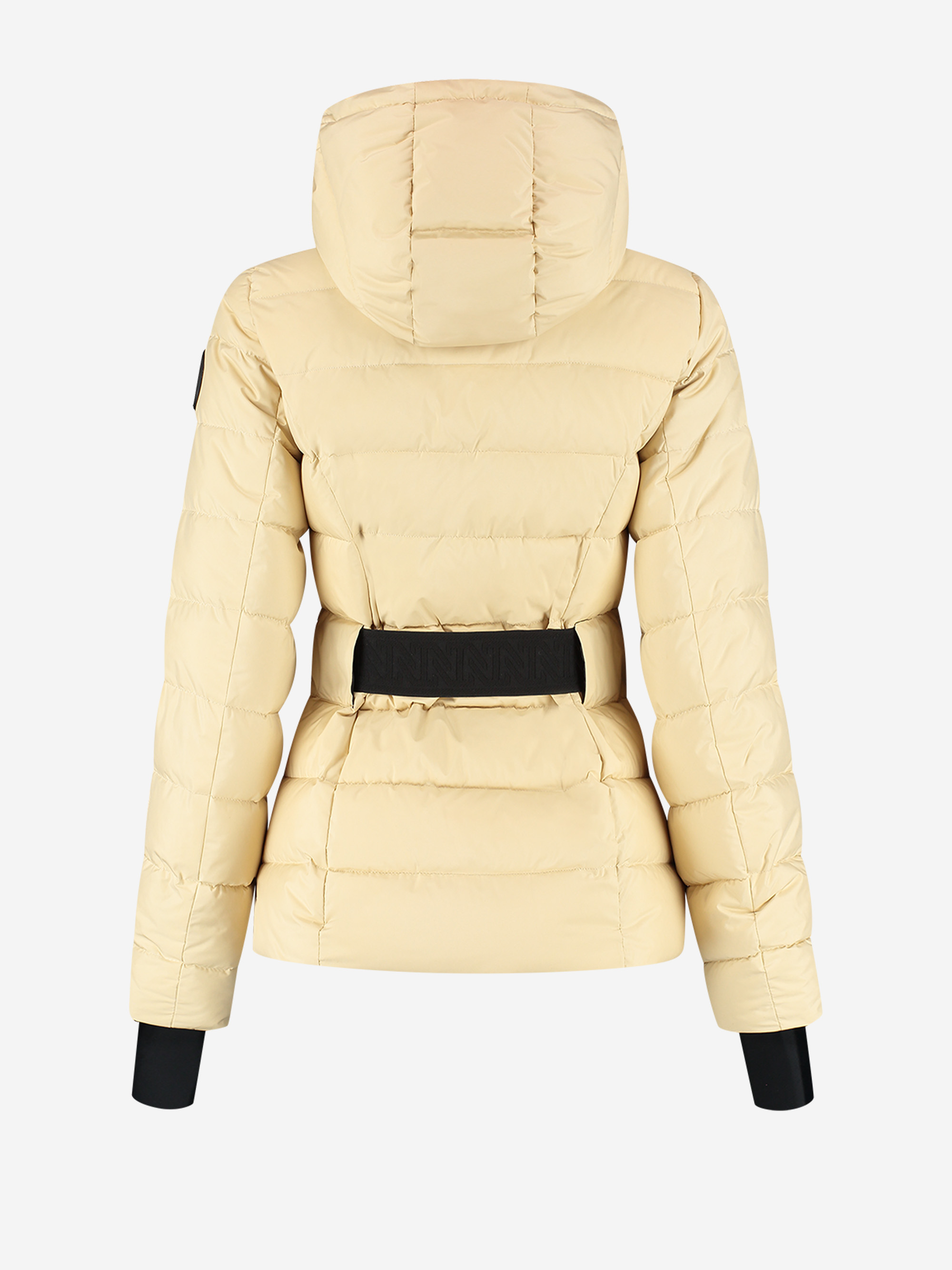 Ski jacket with hood and elastic belt