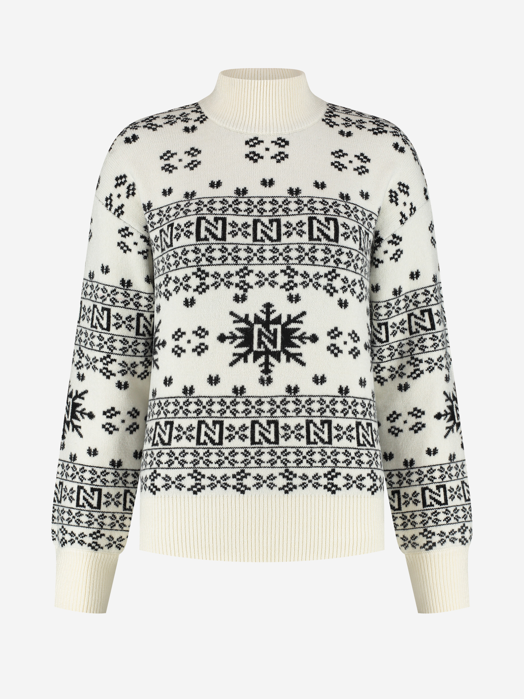 Loose fit pull with logo pattern and high neck