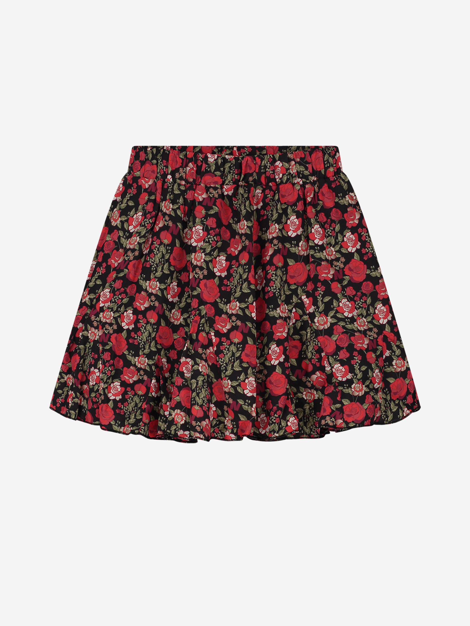 Flower print A-line skirt with ruffles 
