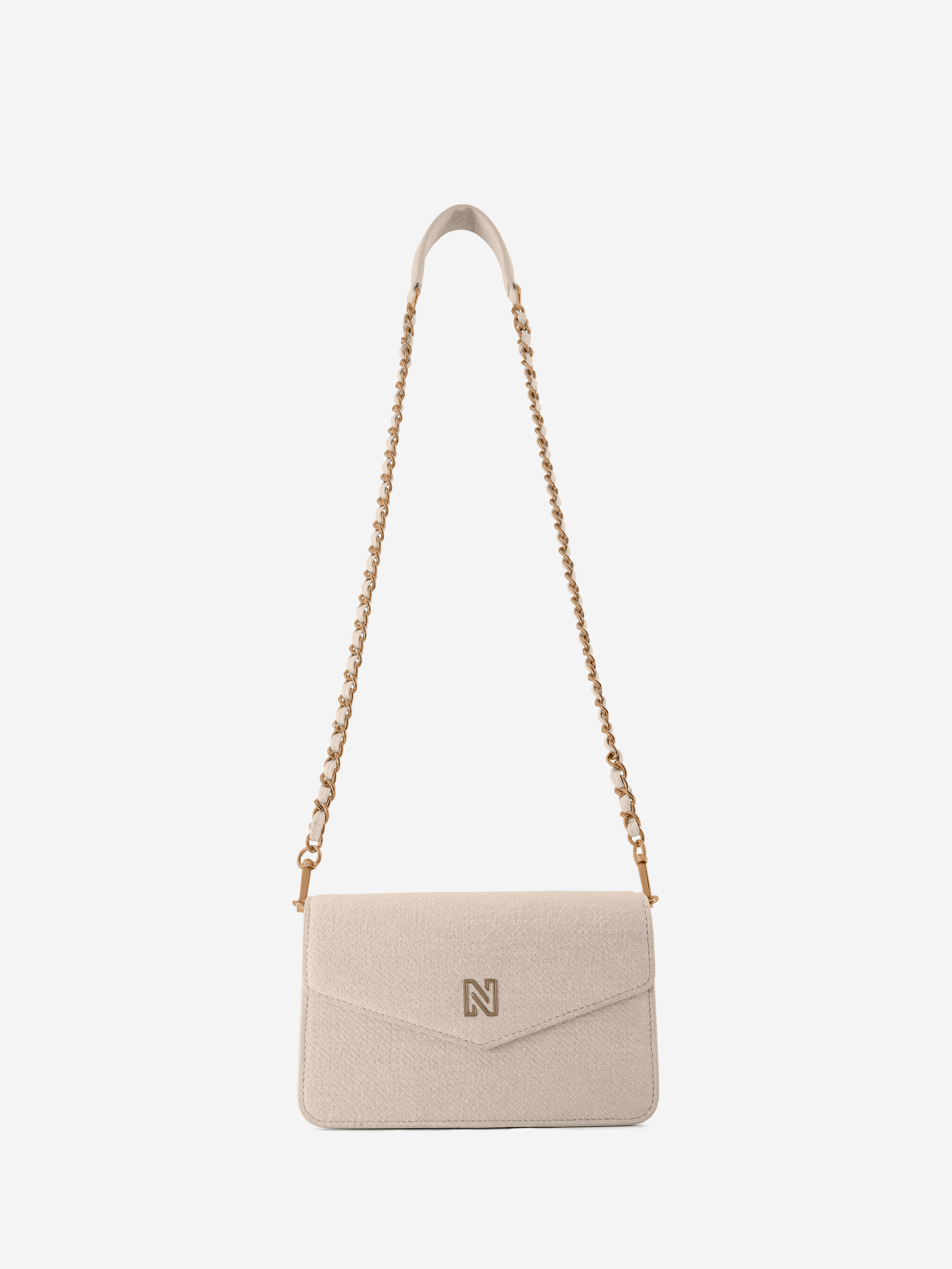 Denim shoulder bag with chain link