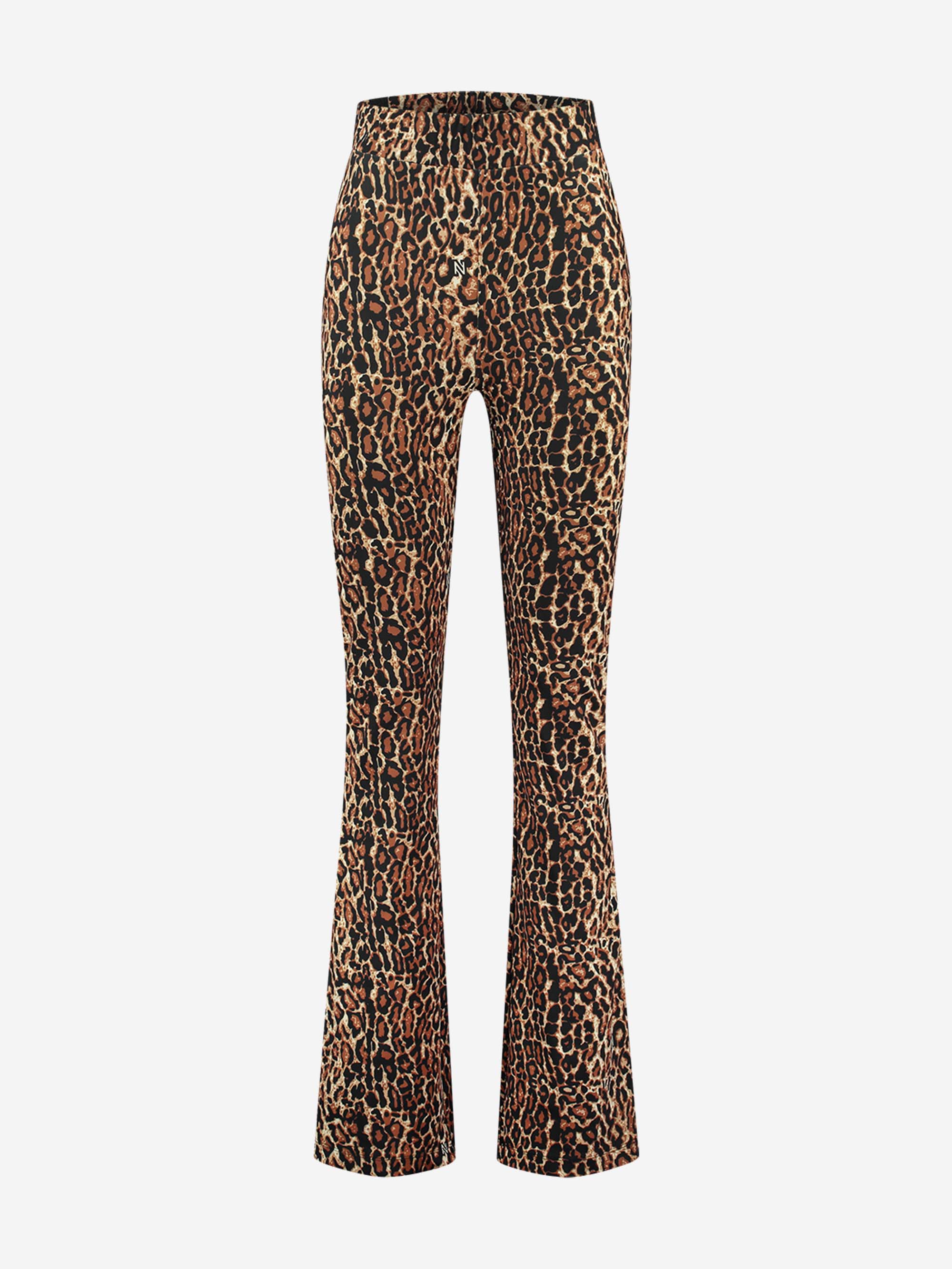 Leopard print flare trousers with high rise