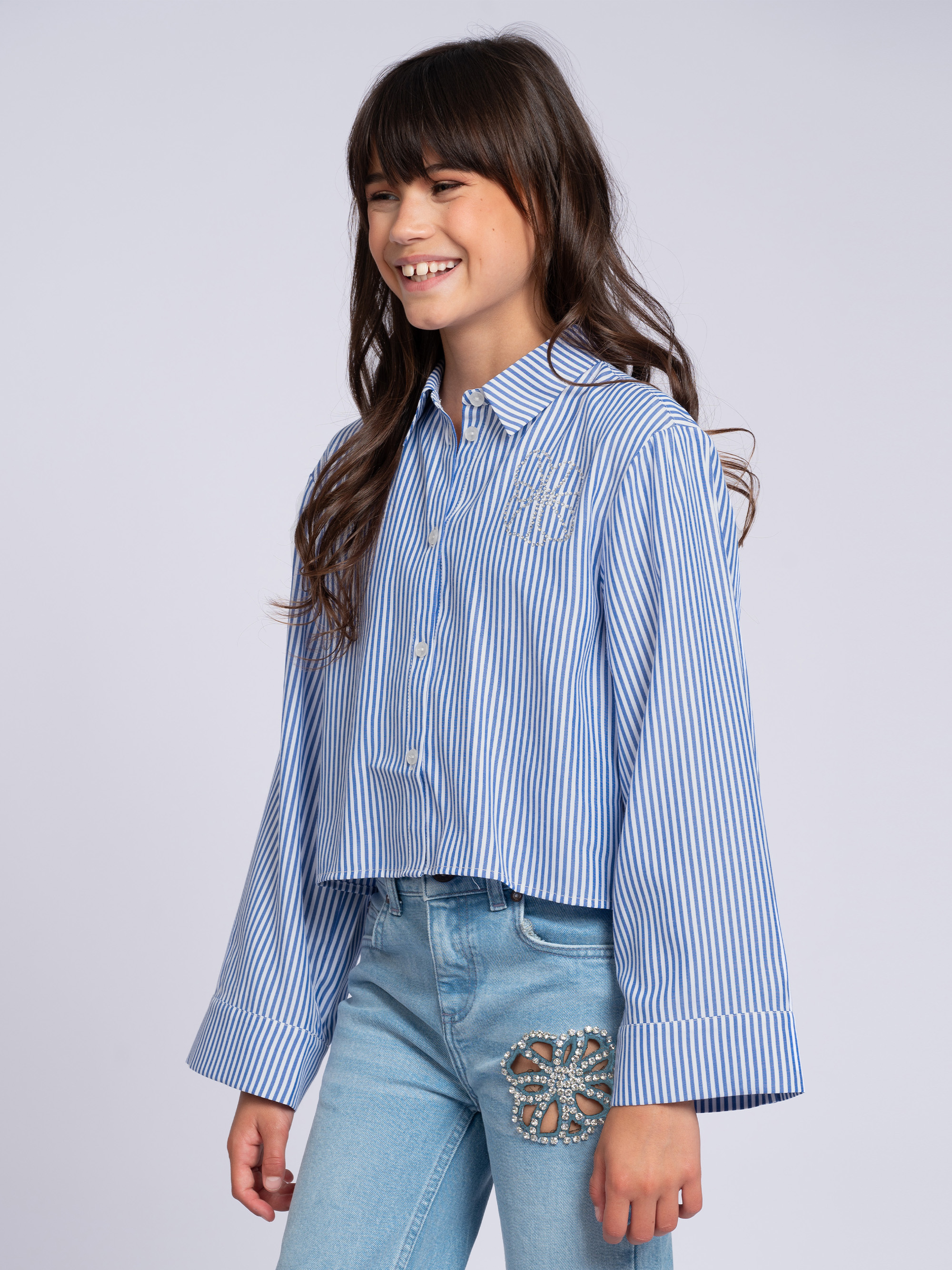 Cropped blouse met wijde mouwen en strass details