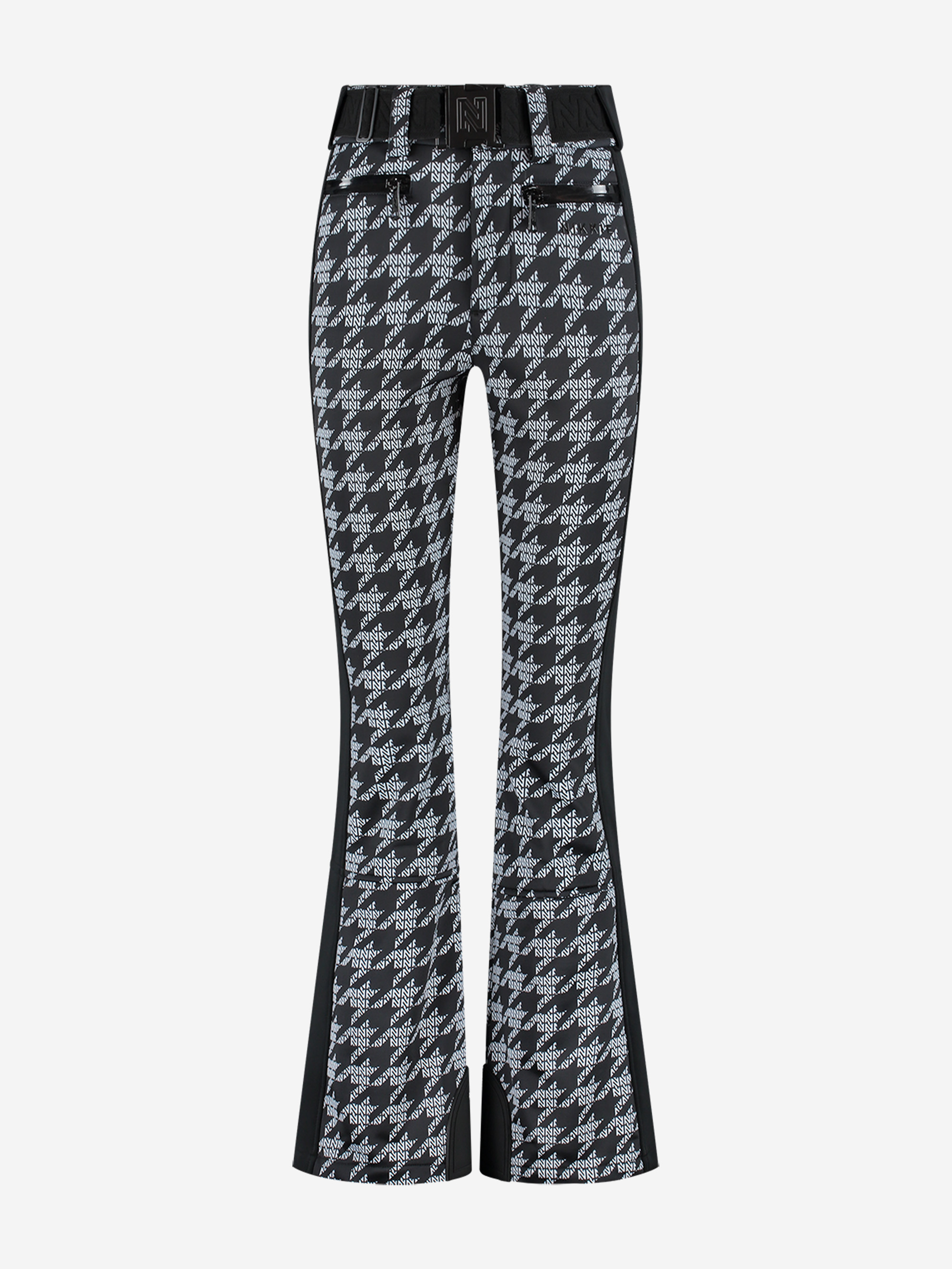 Flared ski pants with logo pattern and elastic belt