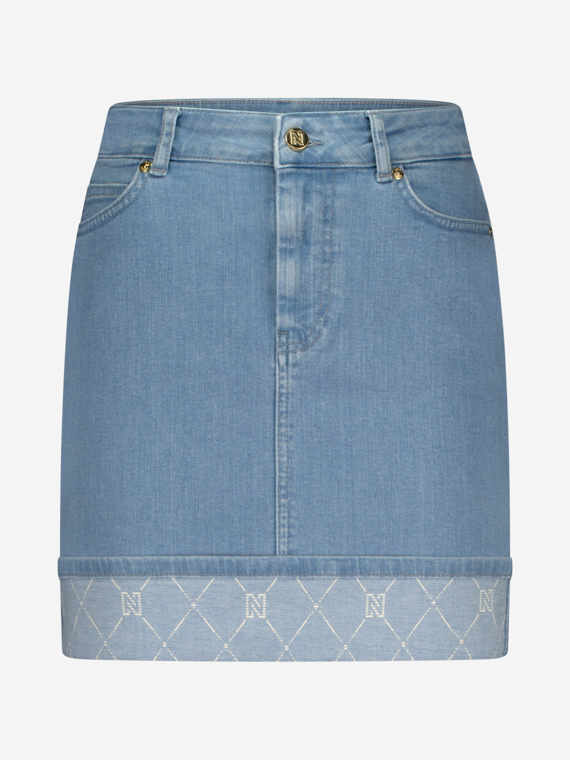 Short denim skirt with fold-over edge
