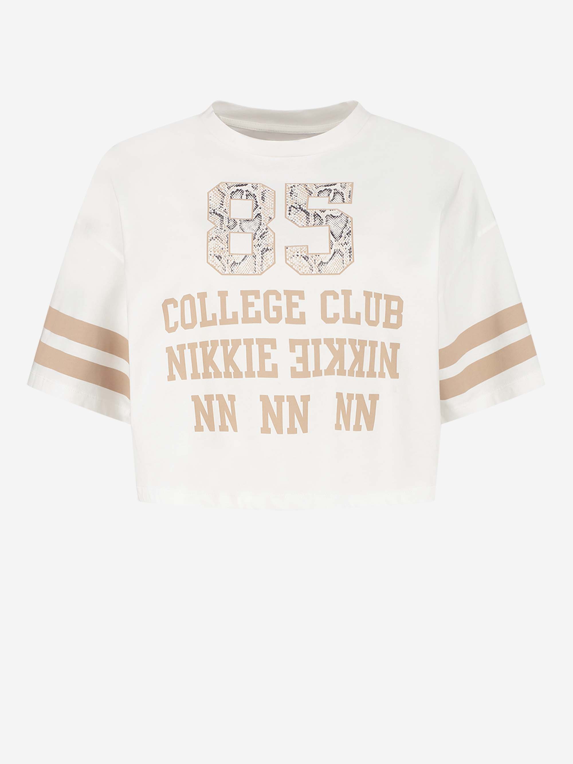Cropped loose fit T-shirt with college artwork 