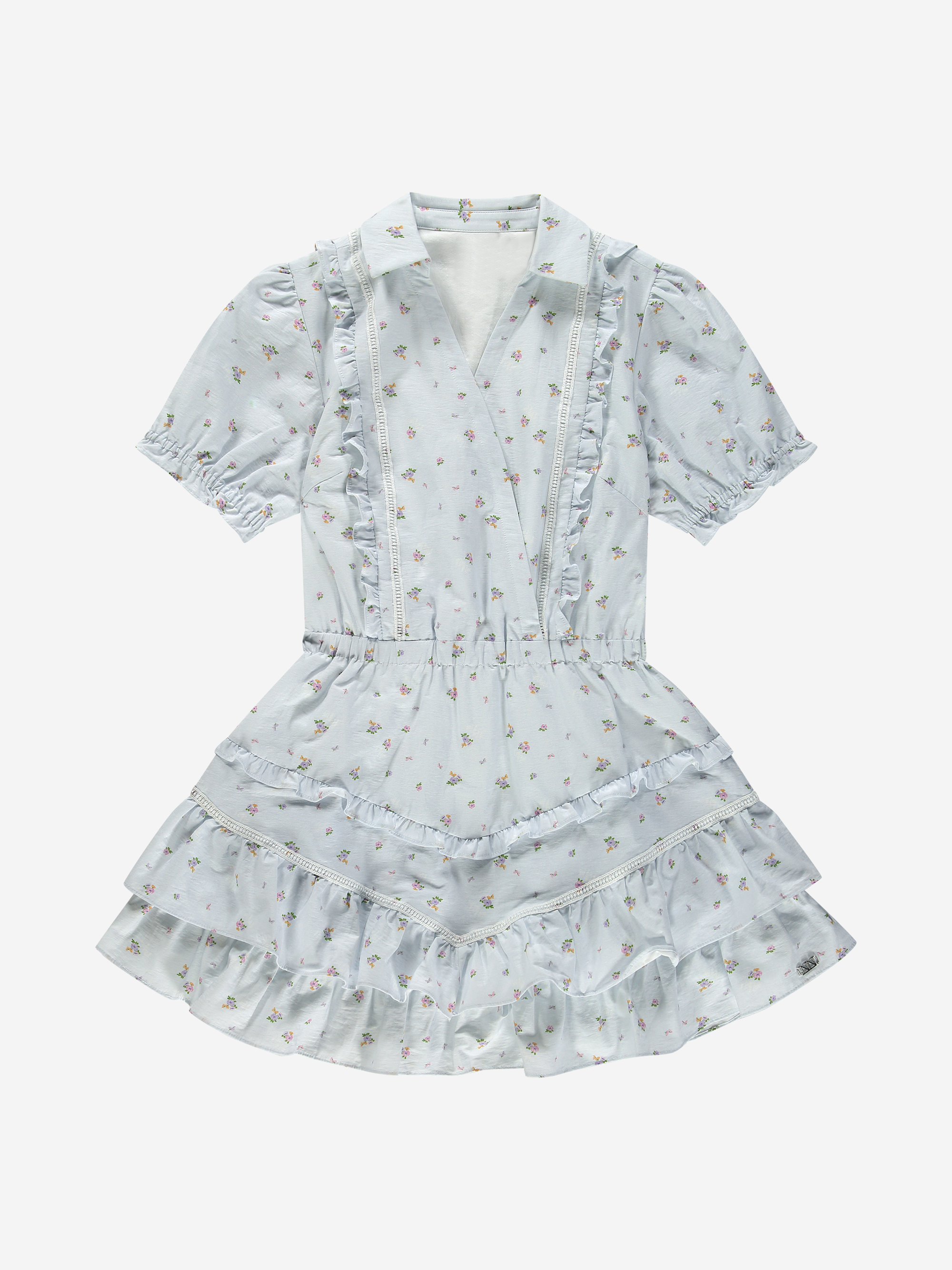 Layered dress with floral print and ruffles