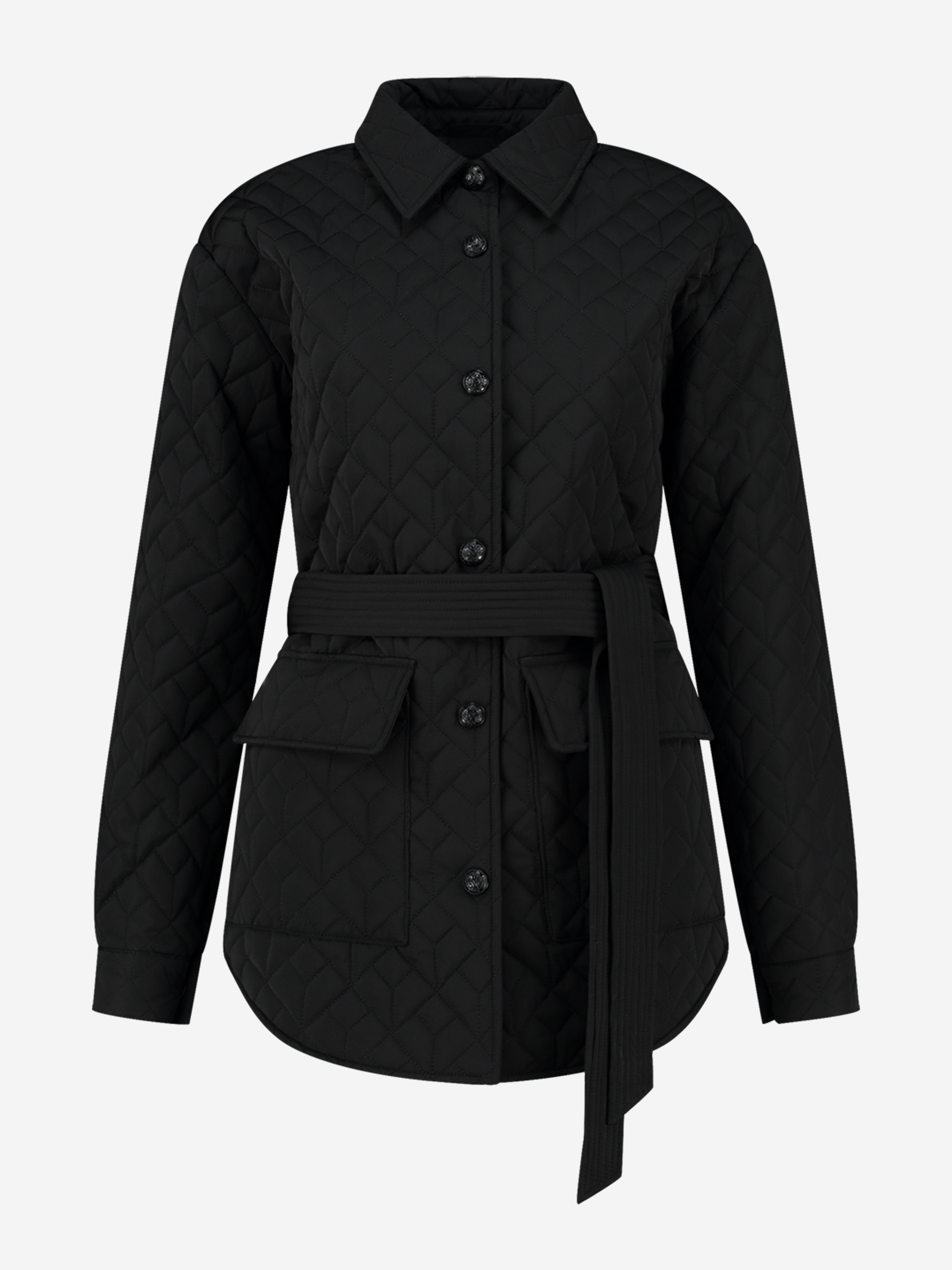 Quilted jacket with tie belt