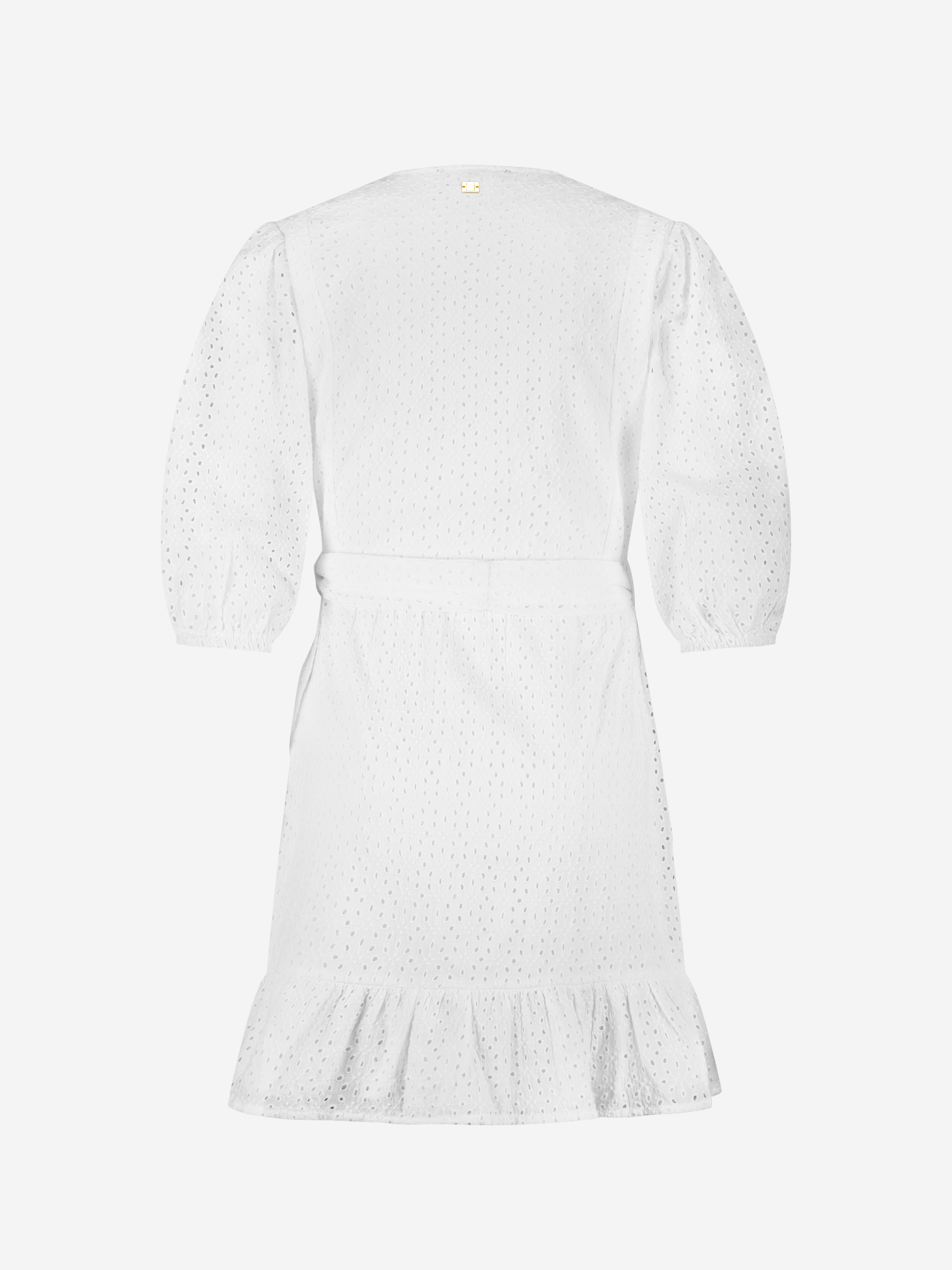 Wrap dress with broderie anglaise and puff sleeves