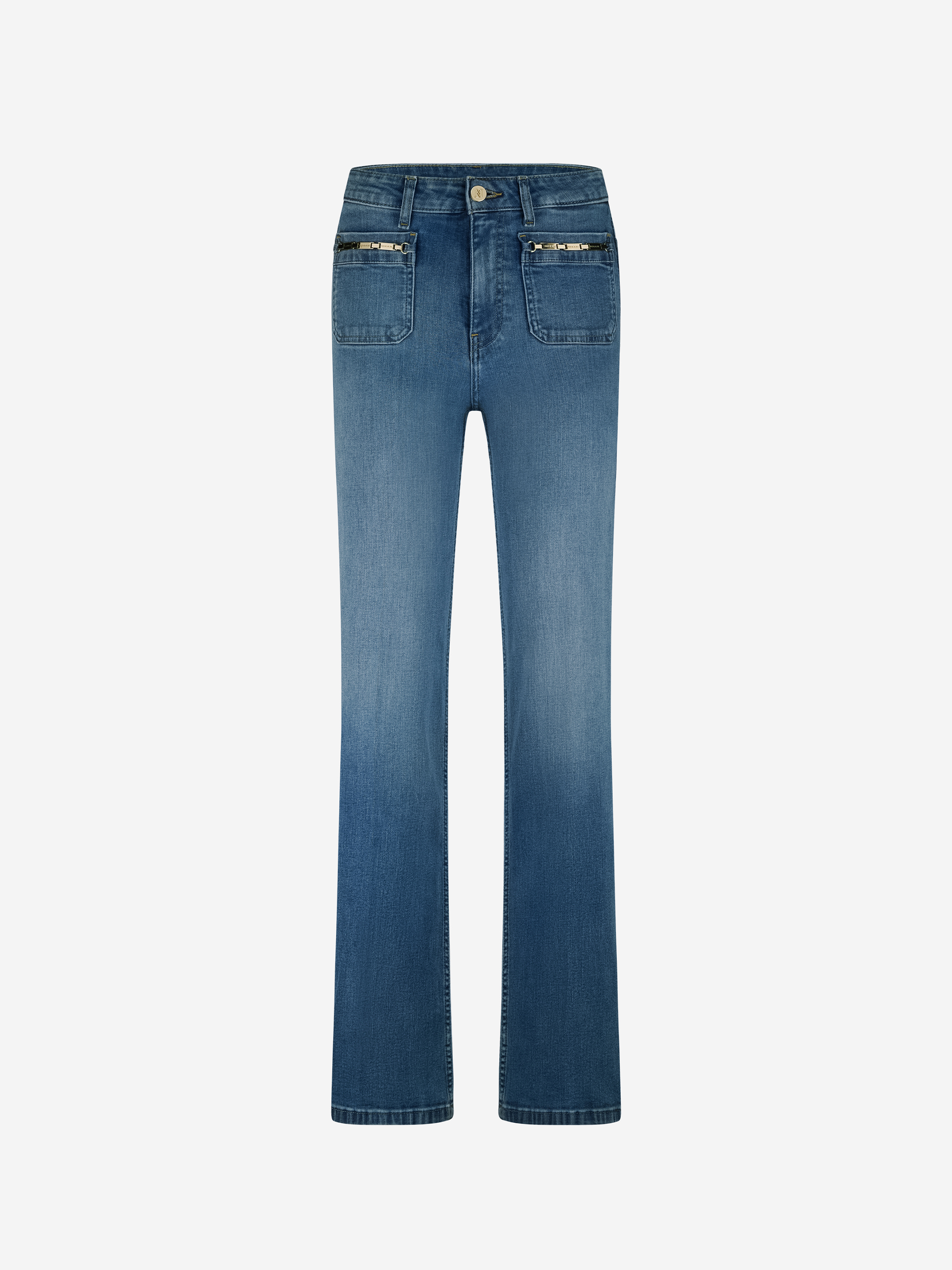 Flared jeans met kettingdetails