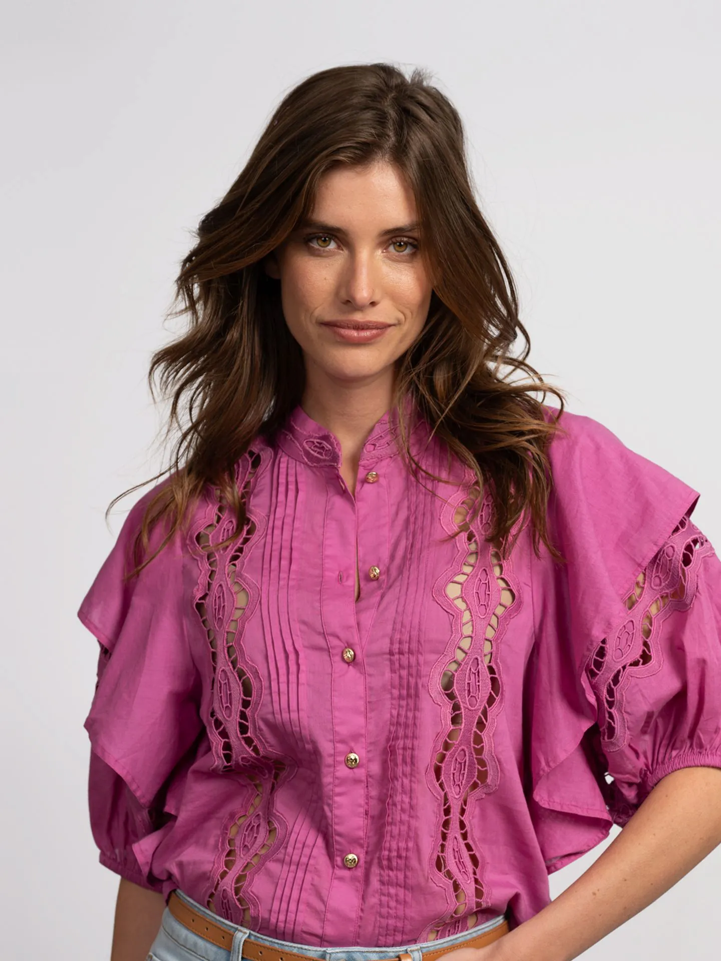 Broderie anglaise blouse met pofmouwen
