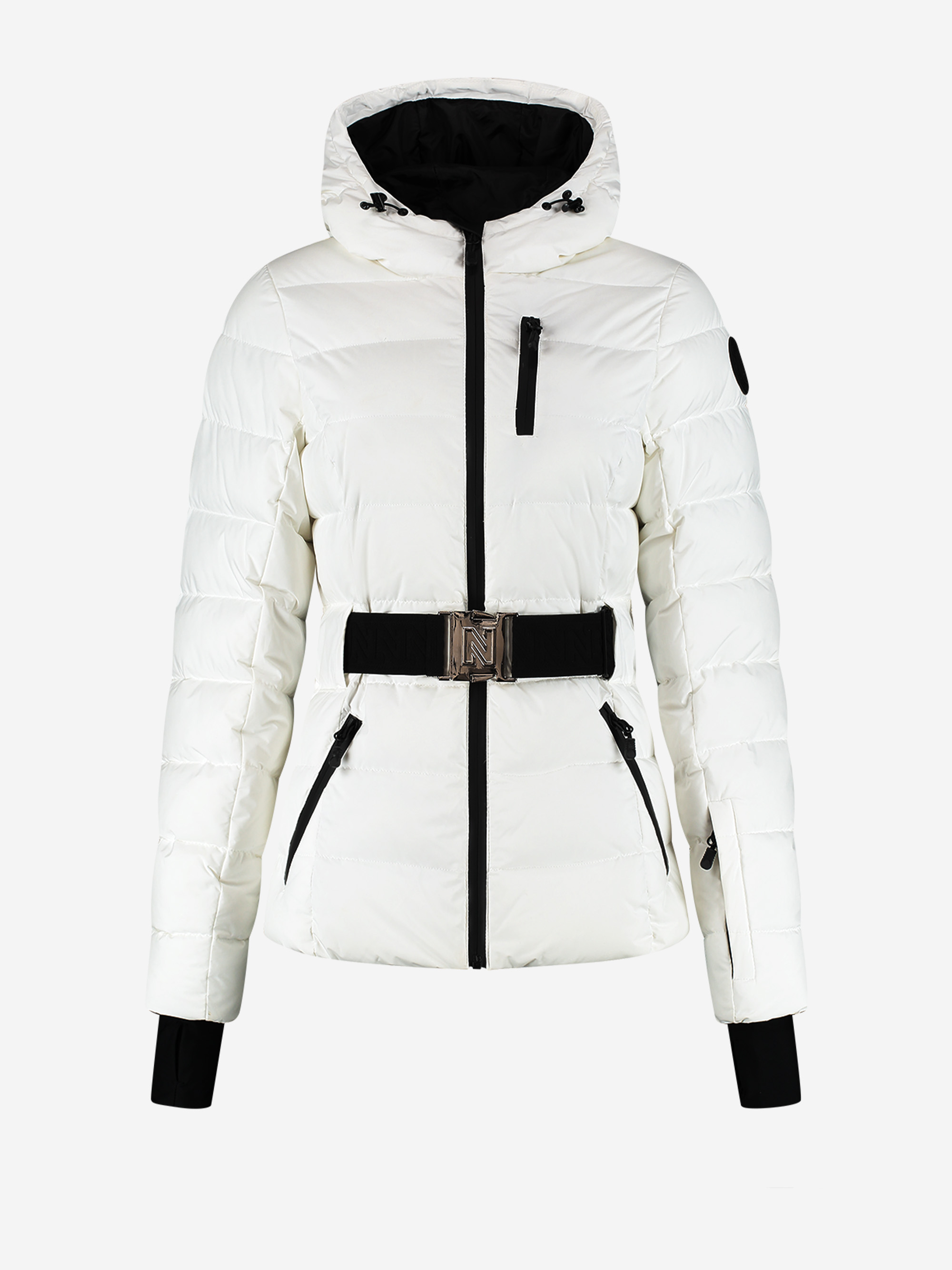 ski jacket with hood and elastic belt