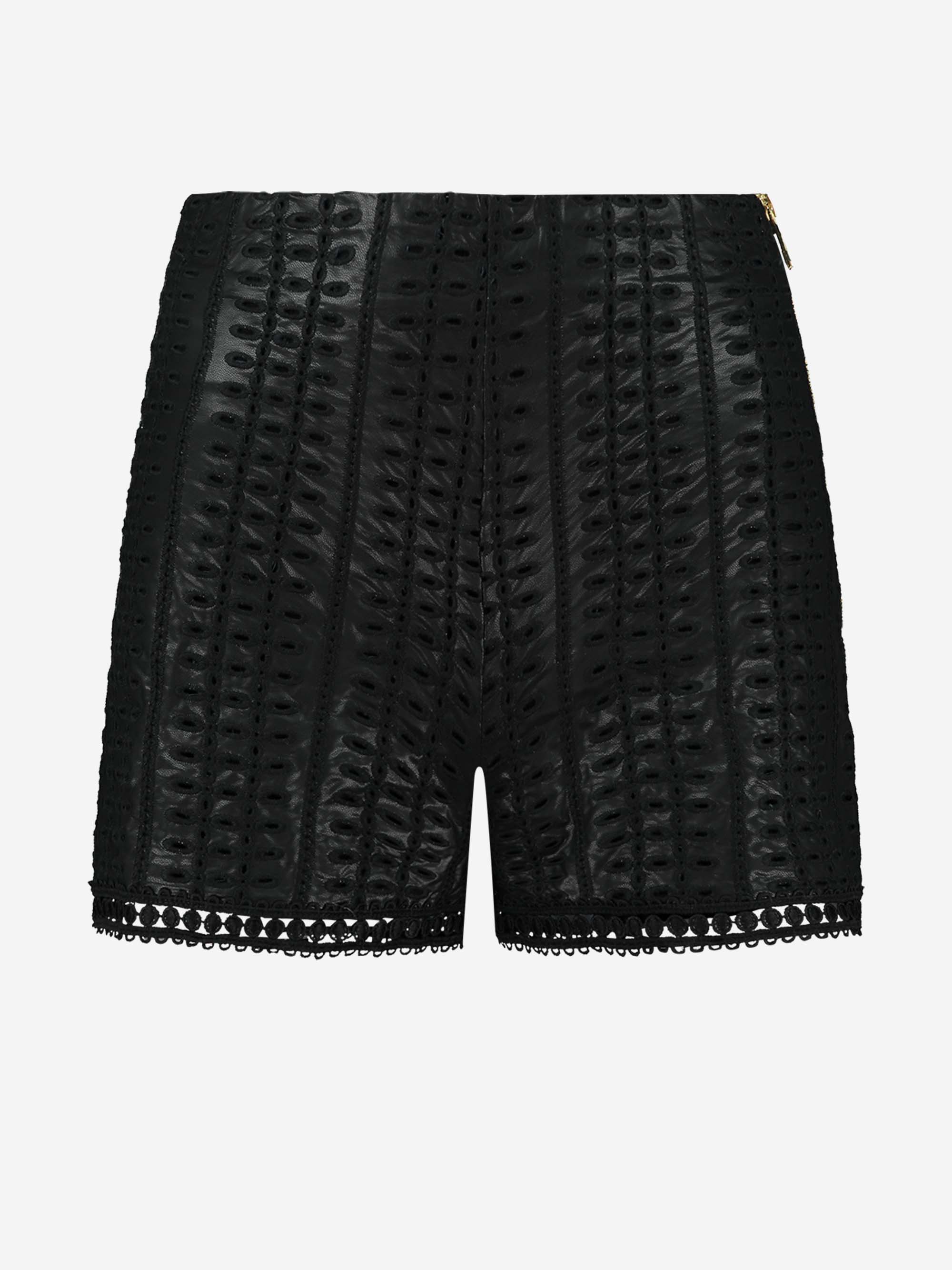 High rise vegan leren shorts met ritssluiting
