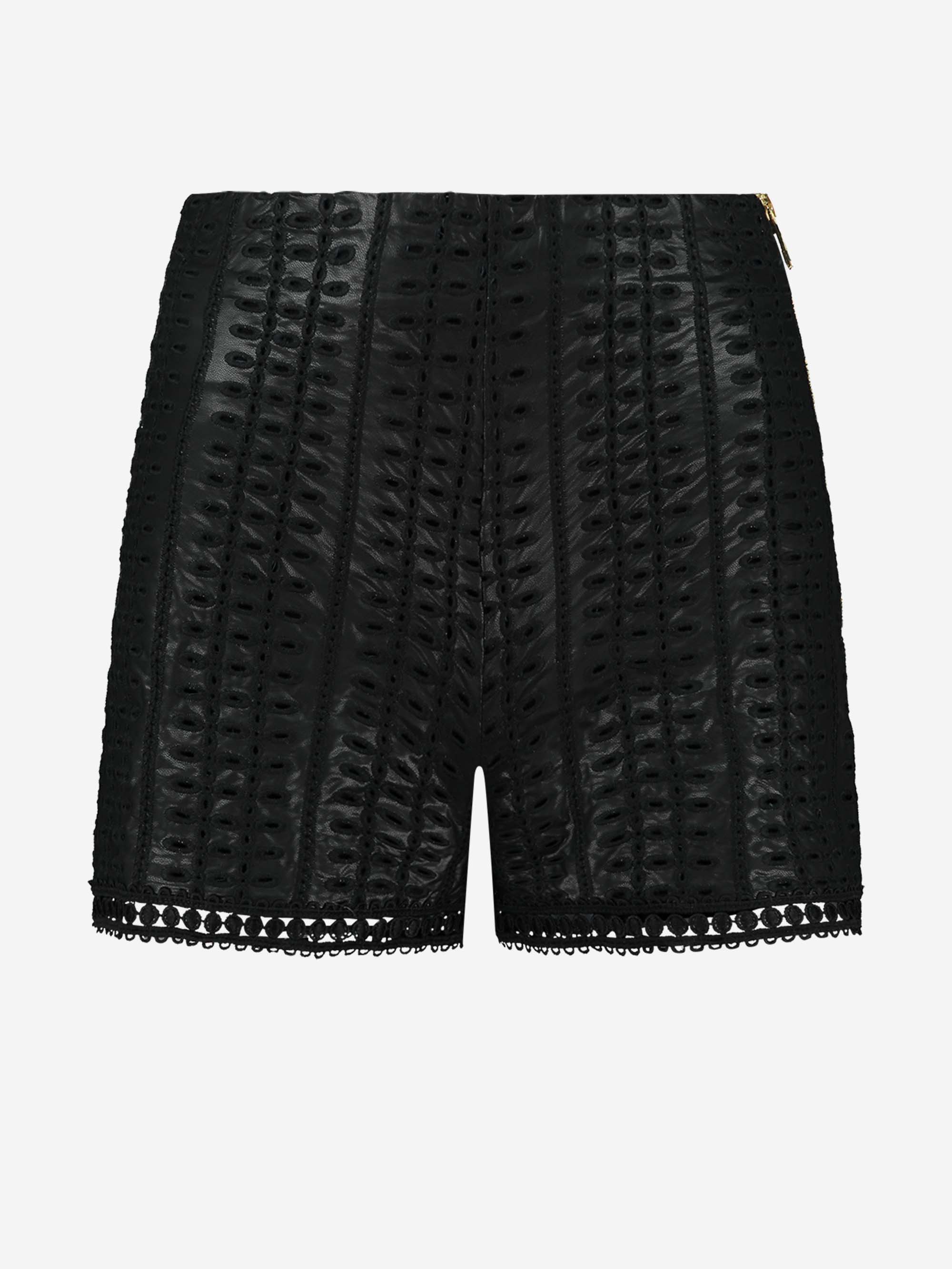 High rise vegan leren shorts met ritssluiting