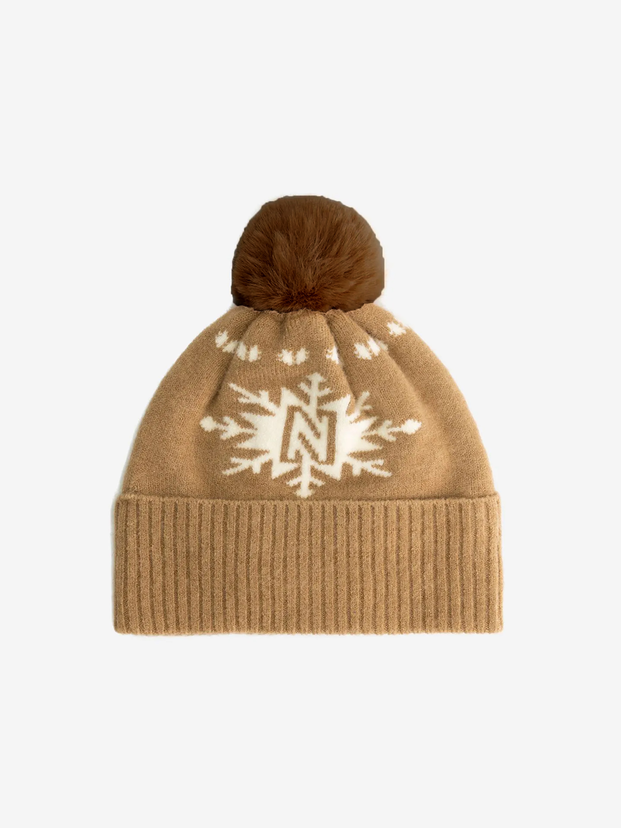Beanie with N-logo and fluffy pompon