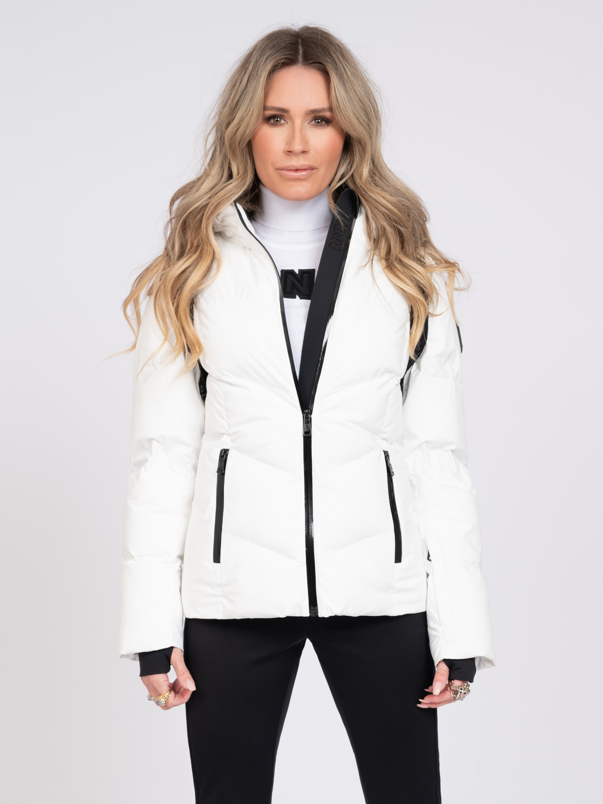 Ski jacket with hood and snow gaiters