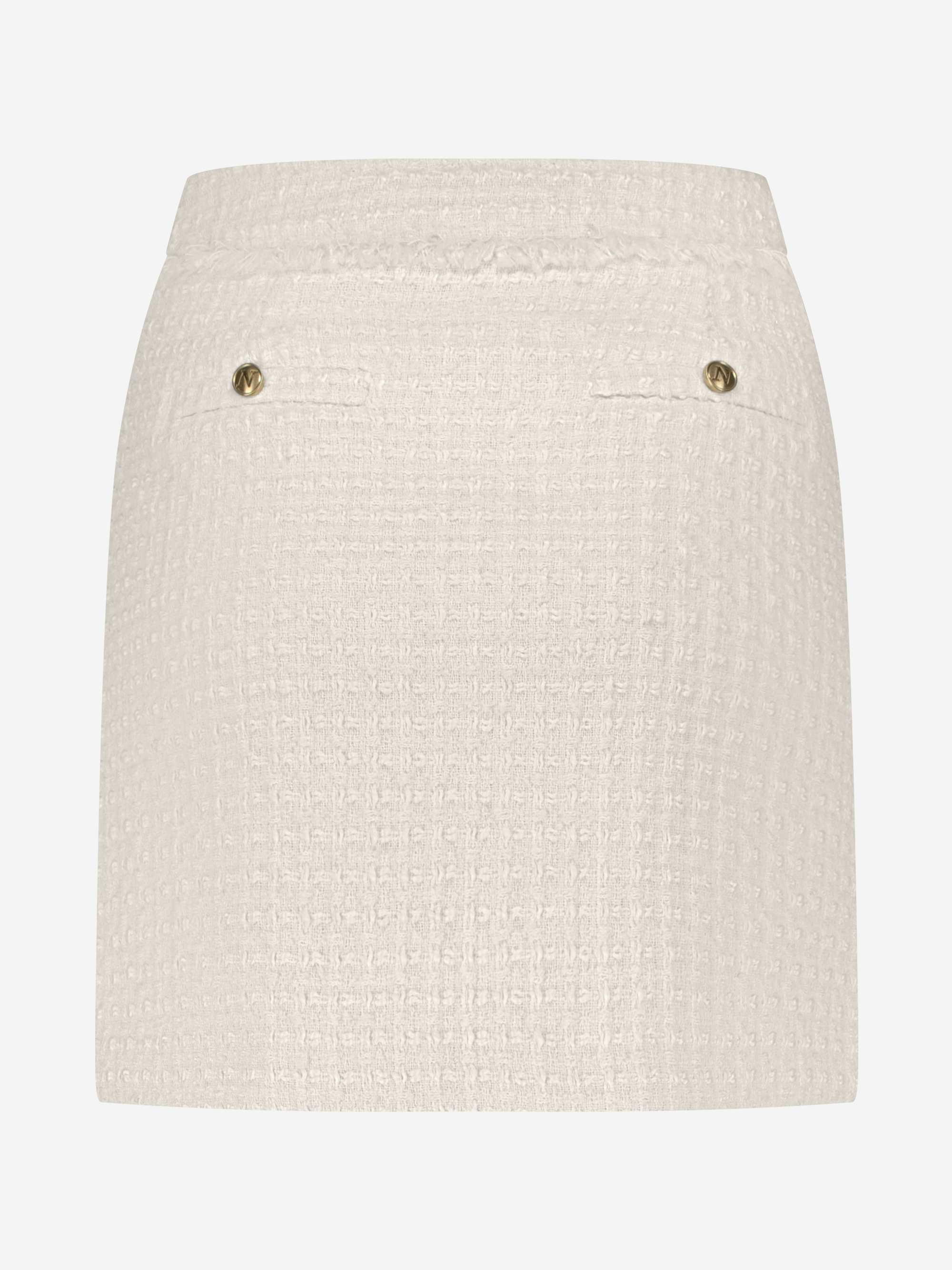 Short fitted skirt with tweed pattern and N-buttons
