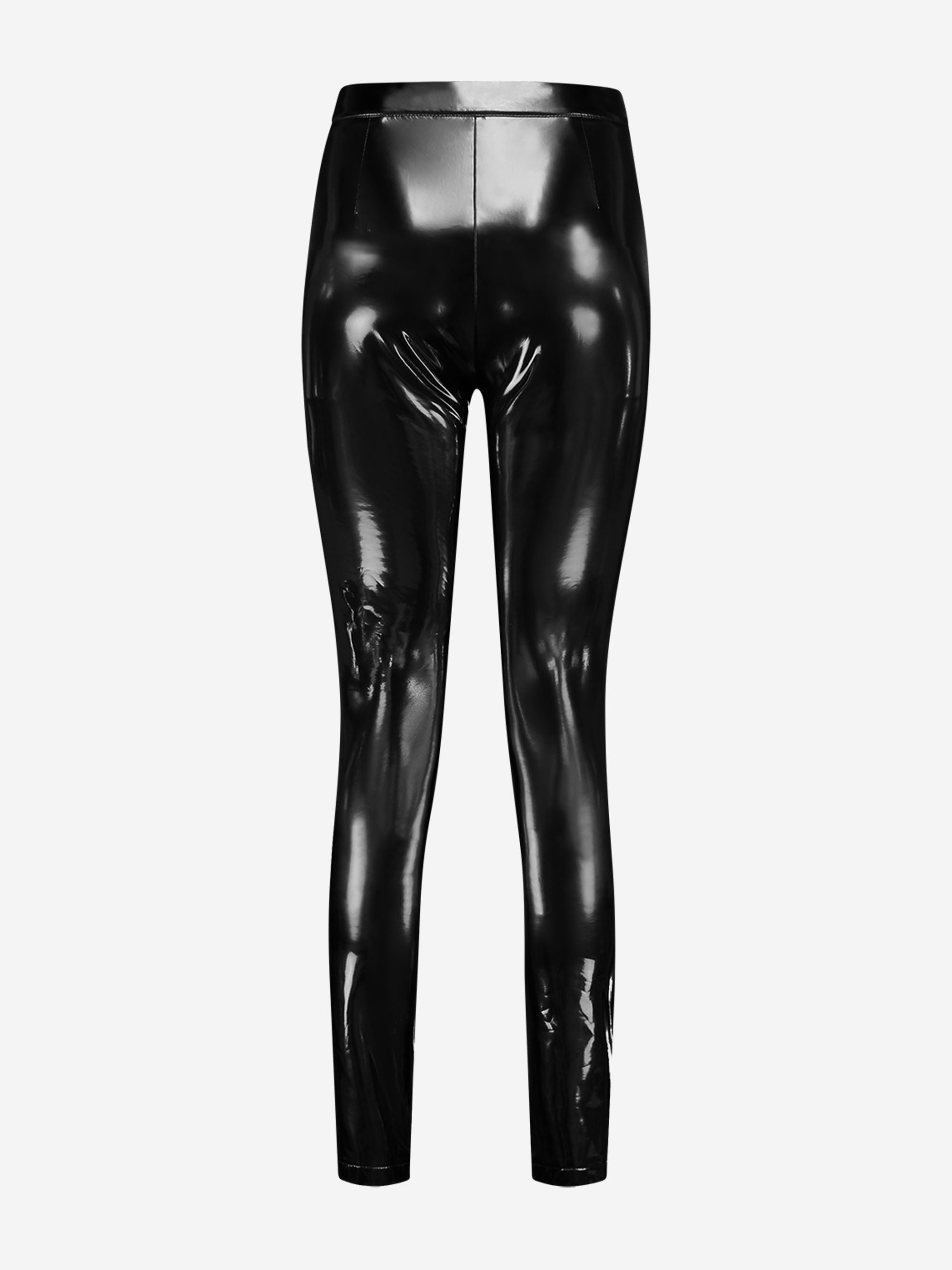Vegan leather lacquer pants with high rise