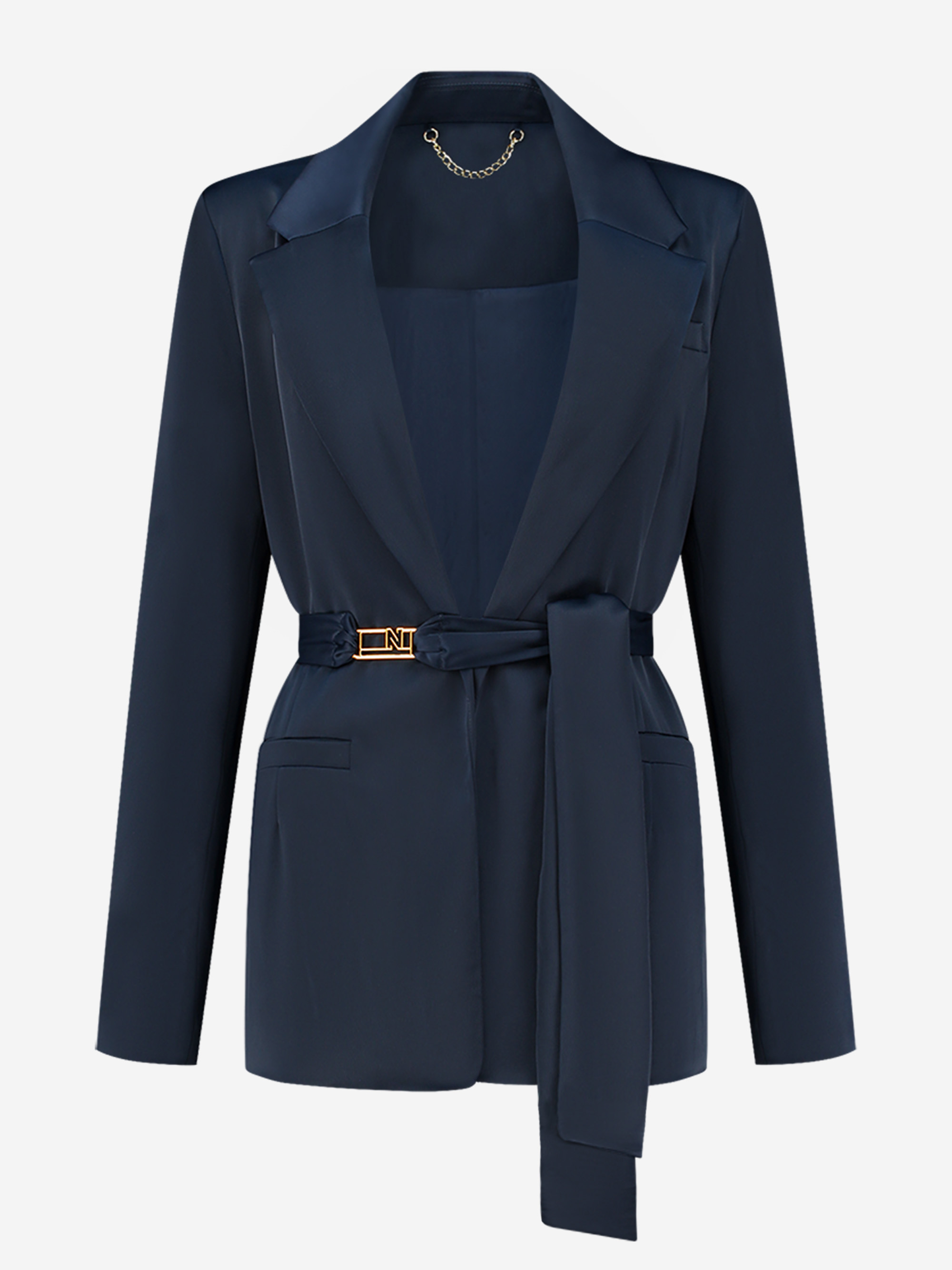 Satin look blazer with tie belt