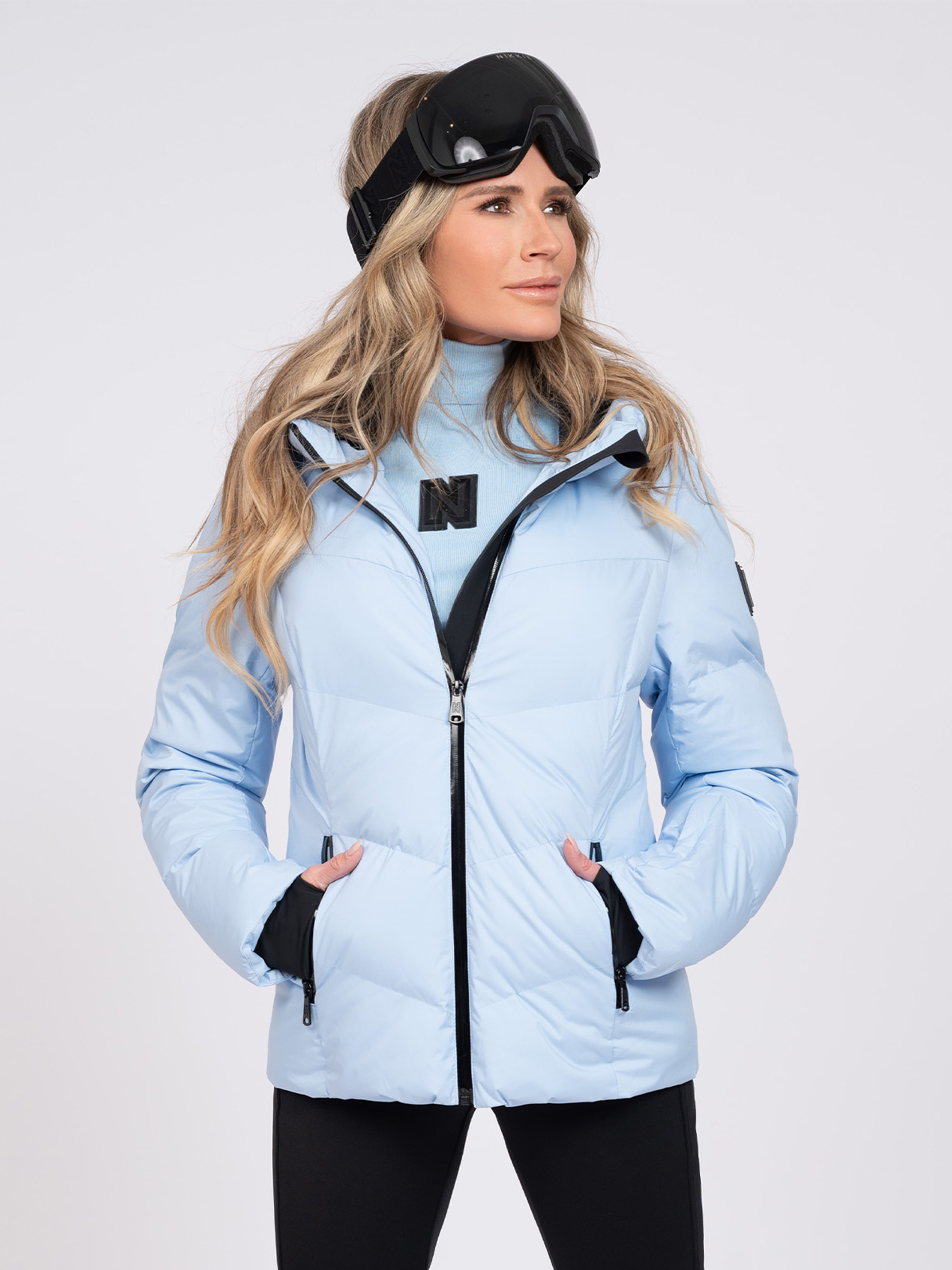 Ski jacket with hood and snow gaiters