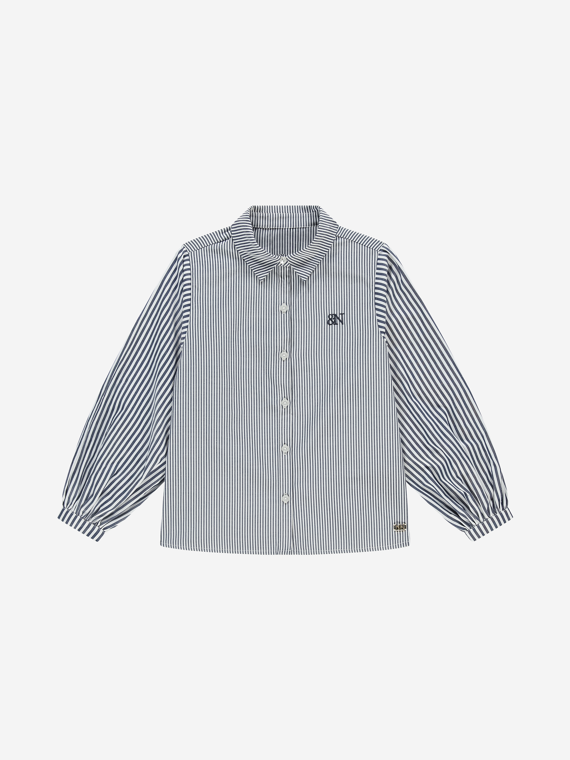 Striped blouse with balloon sleeves and logo