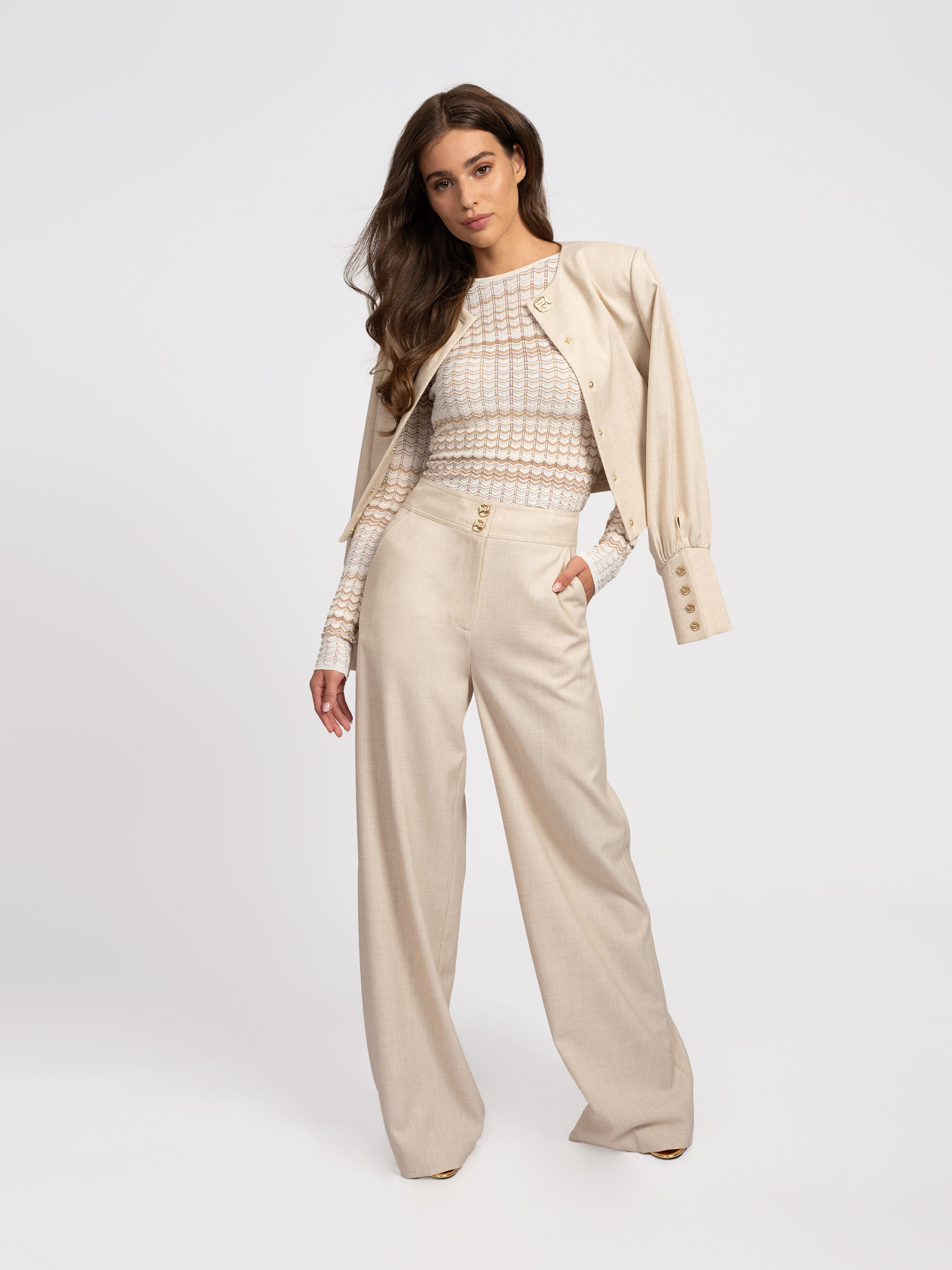 Gemêleerde pantalon met rechte pijpen