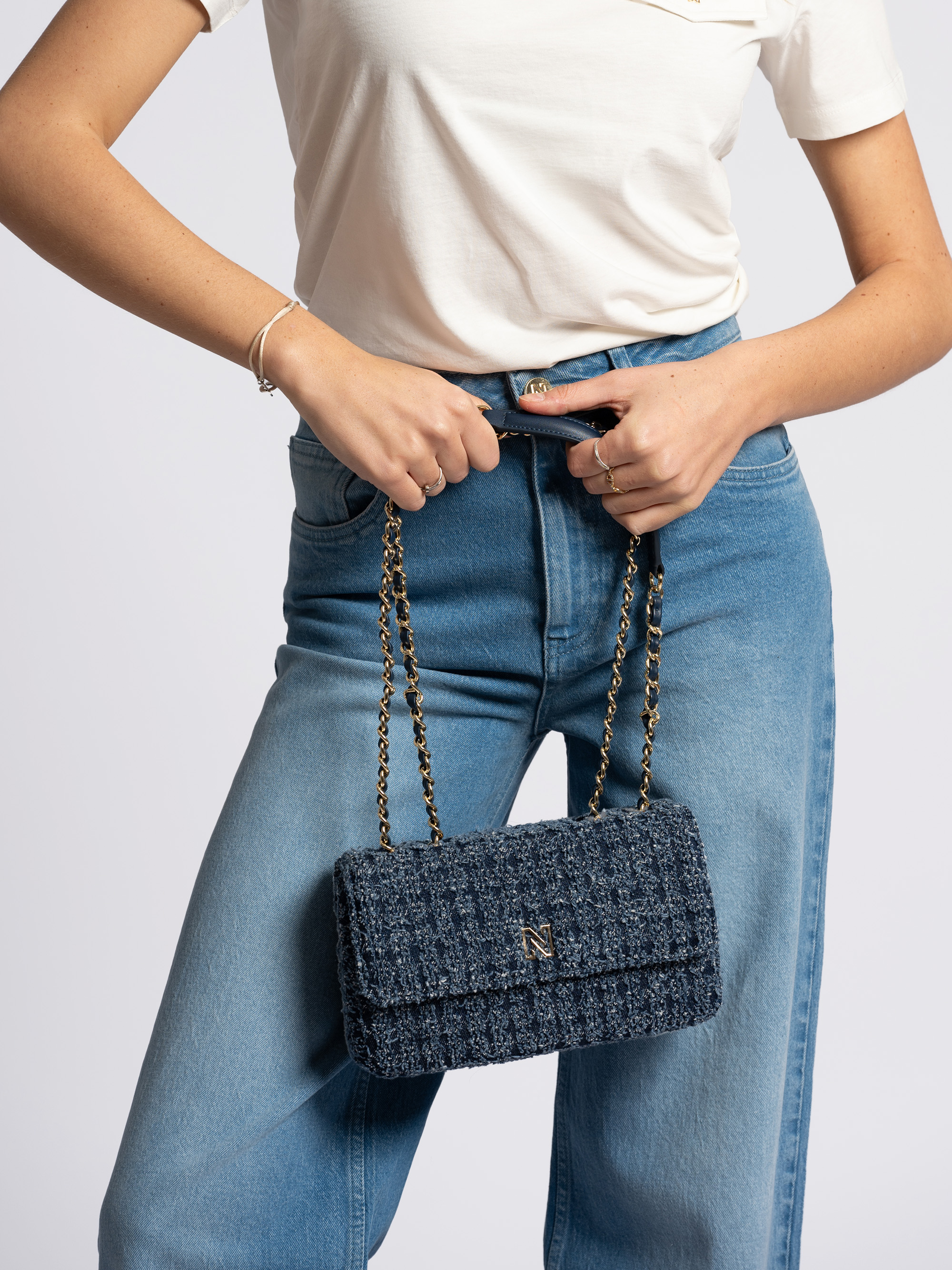 Tweed shoulder bag with logo