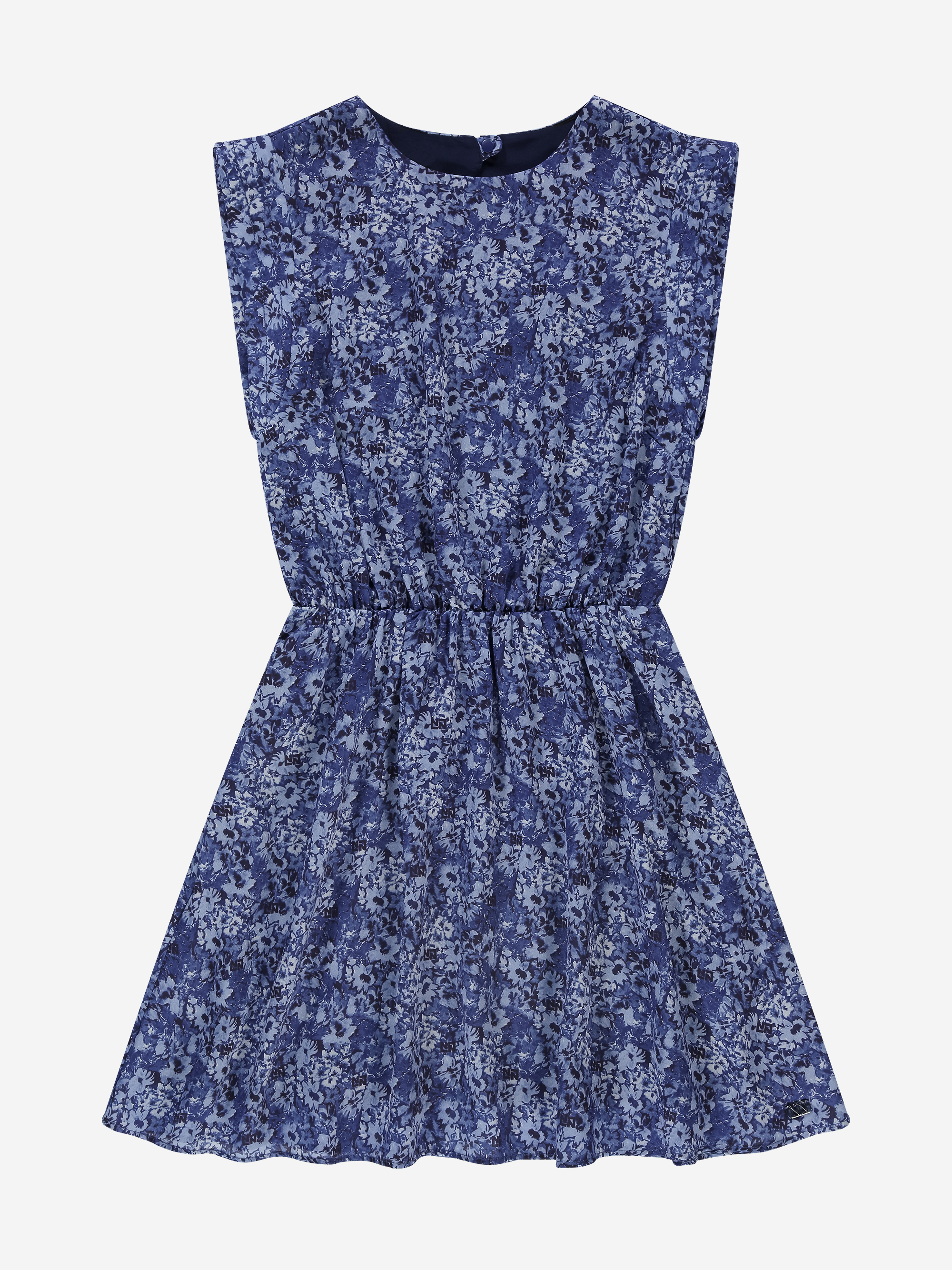 Short dress with floral print and cap sleeves