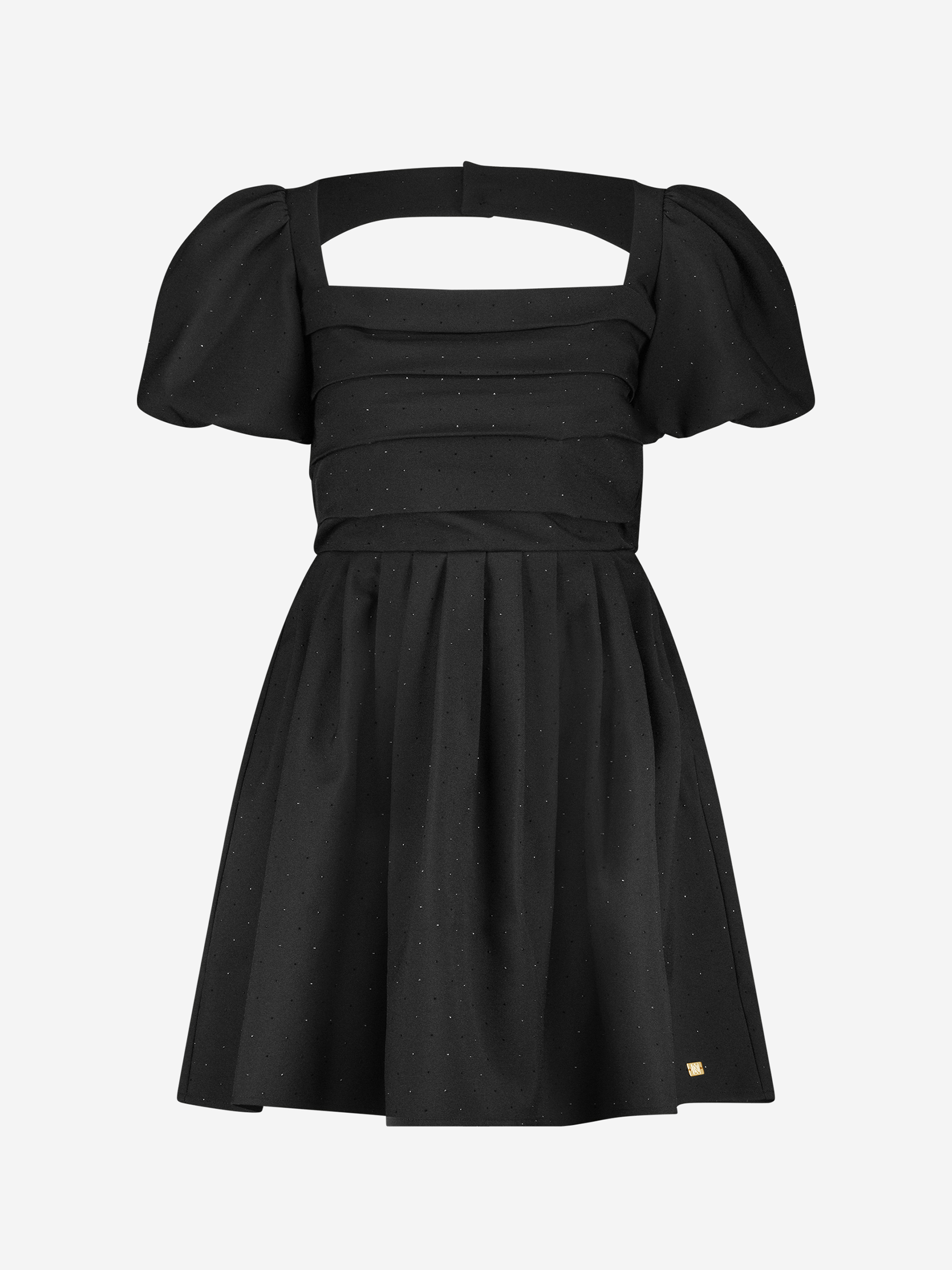 A-line dress with glitter and puff sleeves