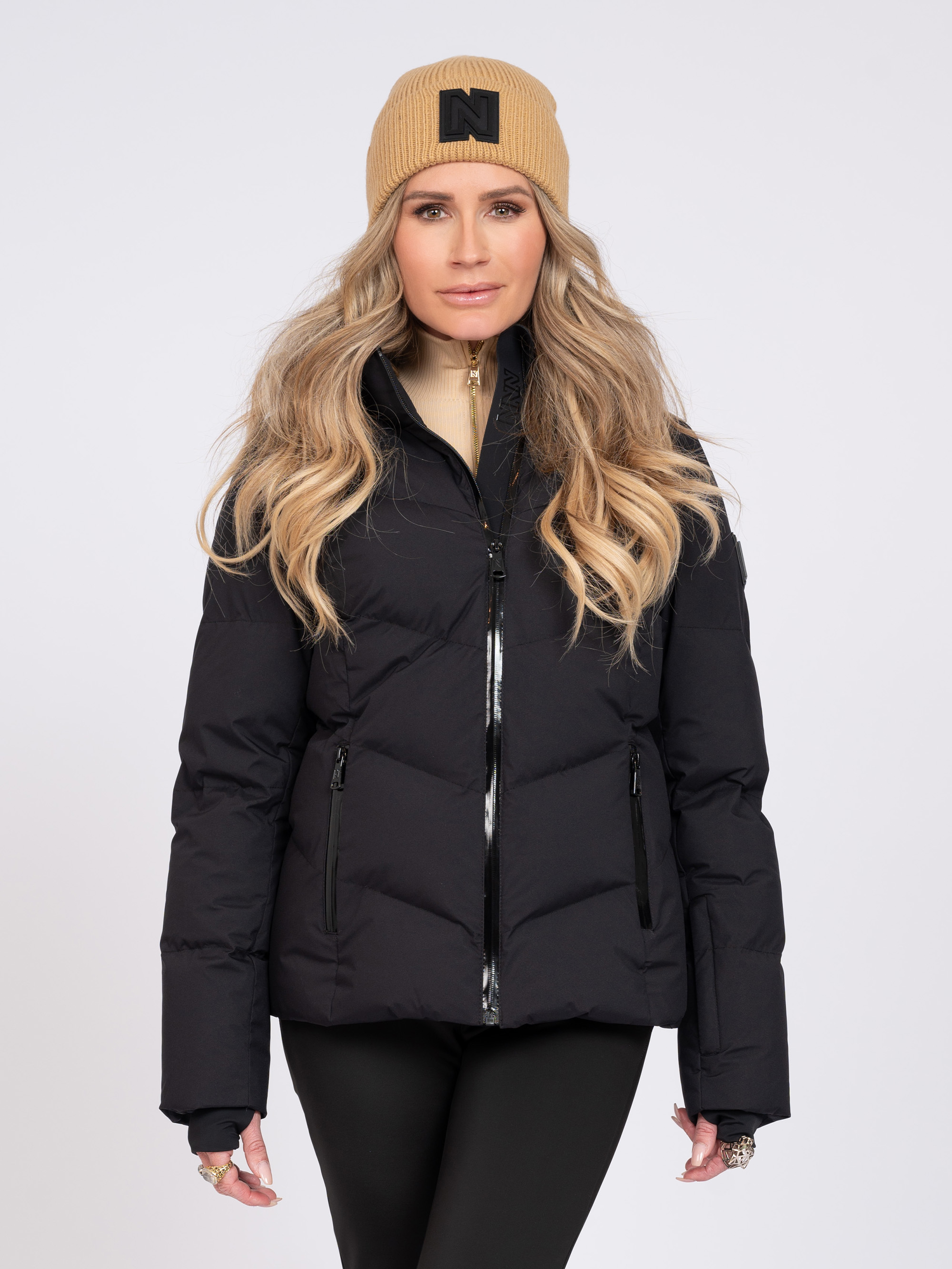 Ski jacket with hood and snow gaiters