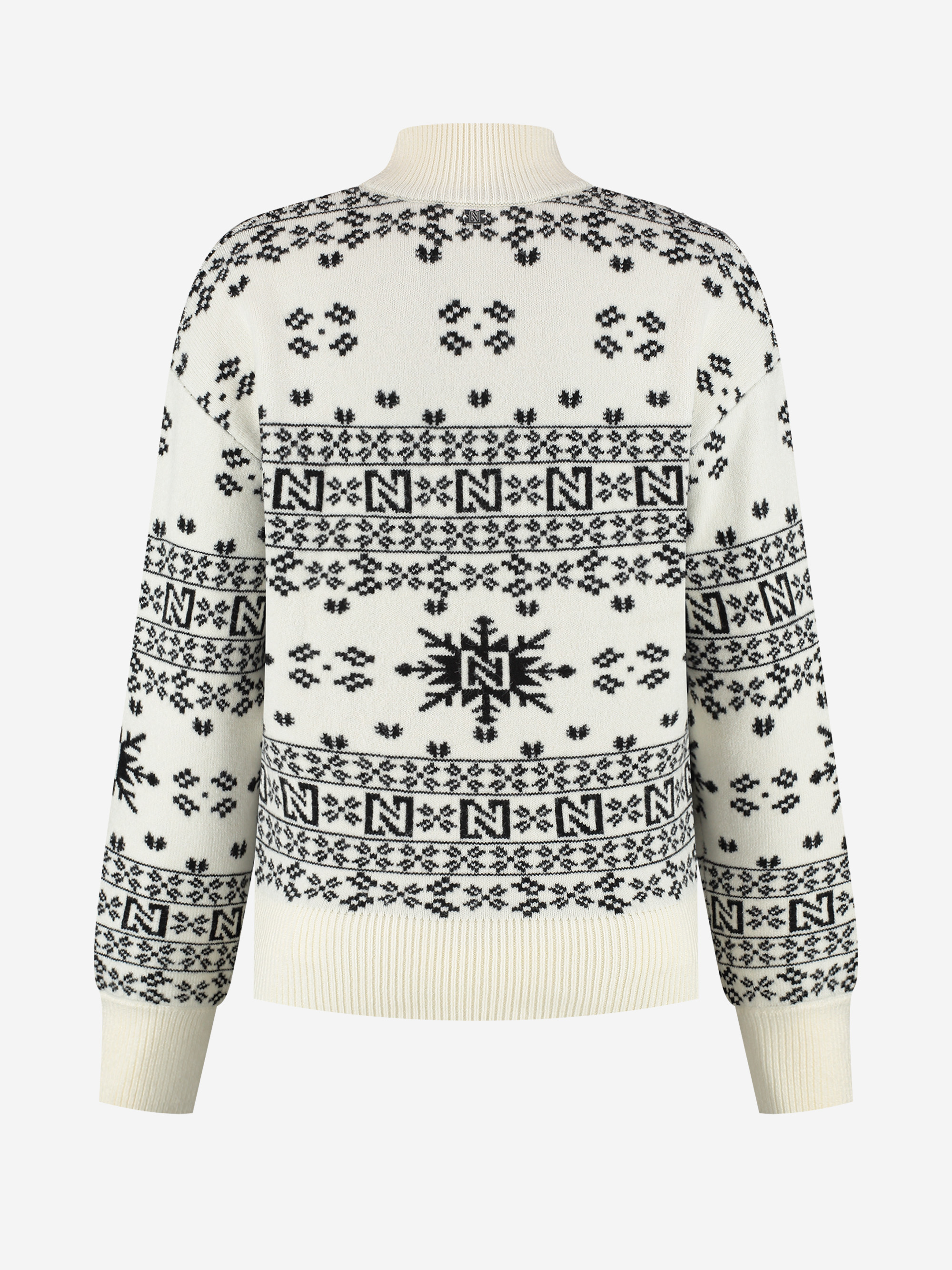 Loose fit pull with logo pattern and high neck