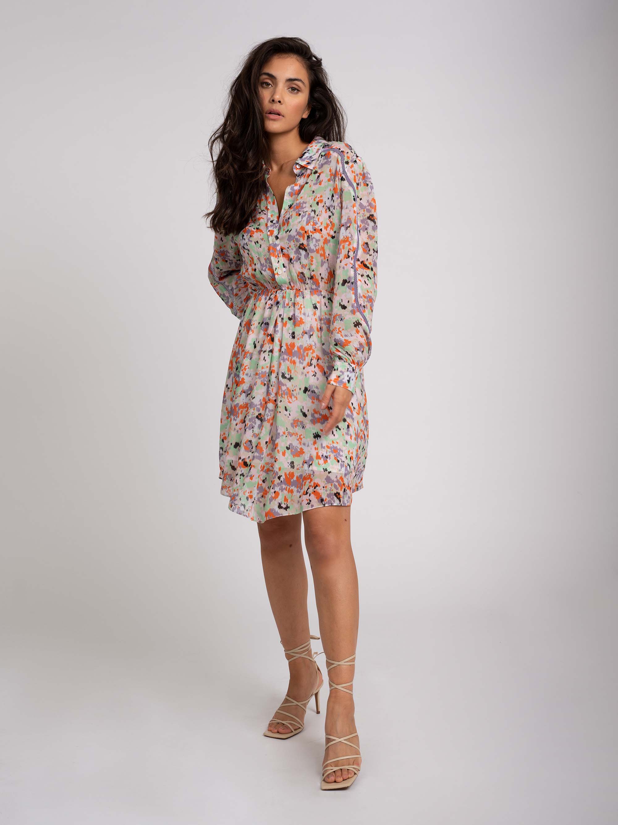 Flower print dress with elastic waistband