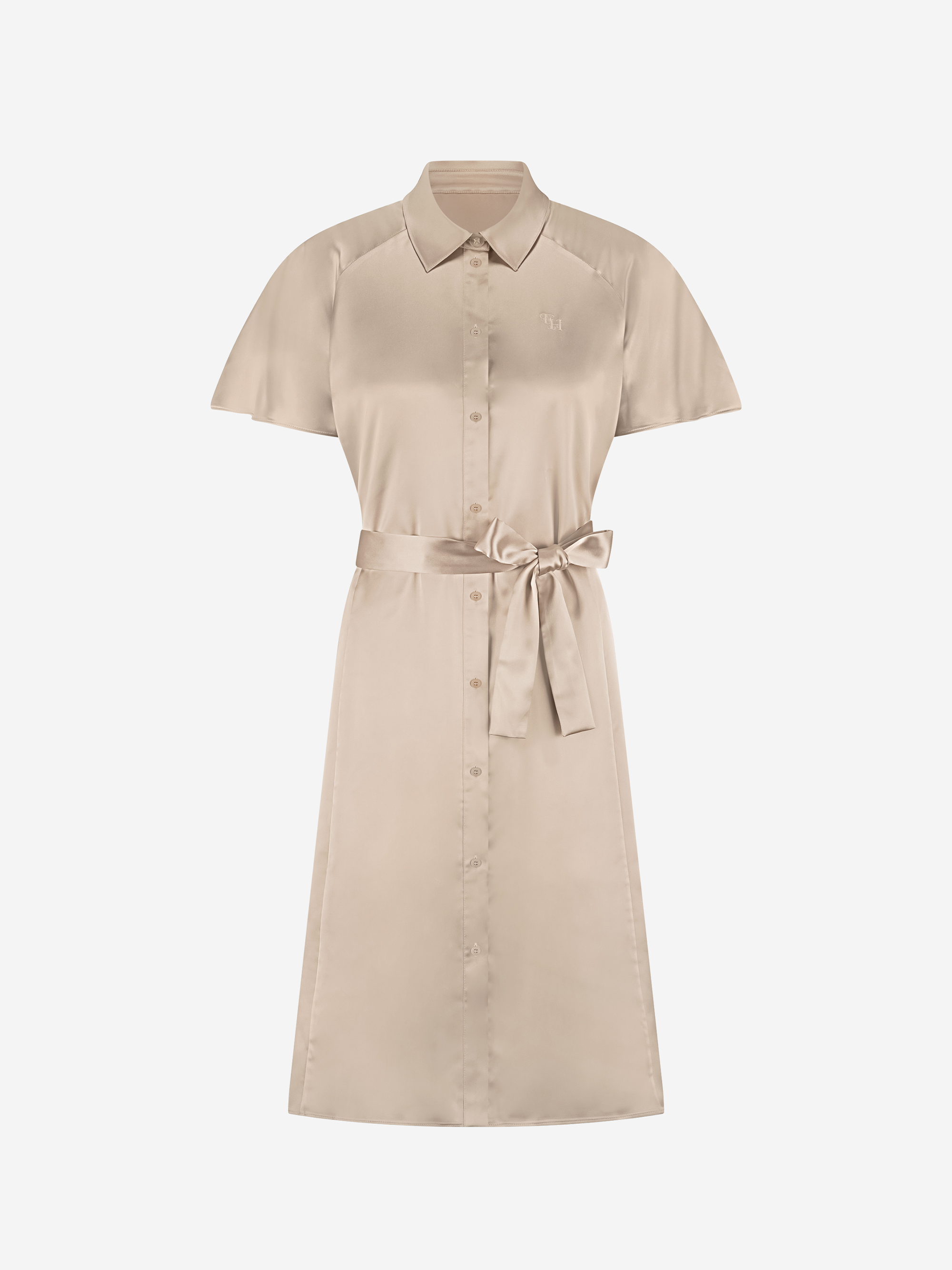 Satin dress with belt